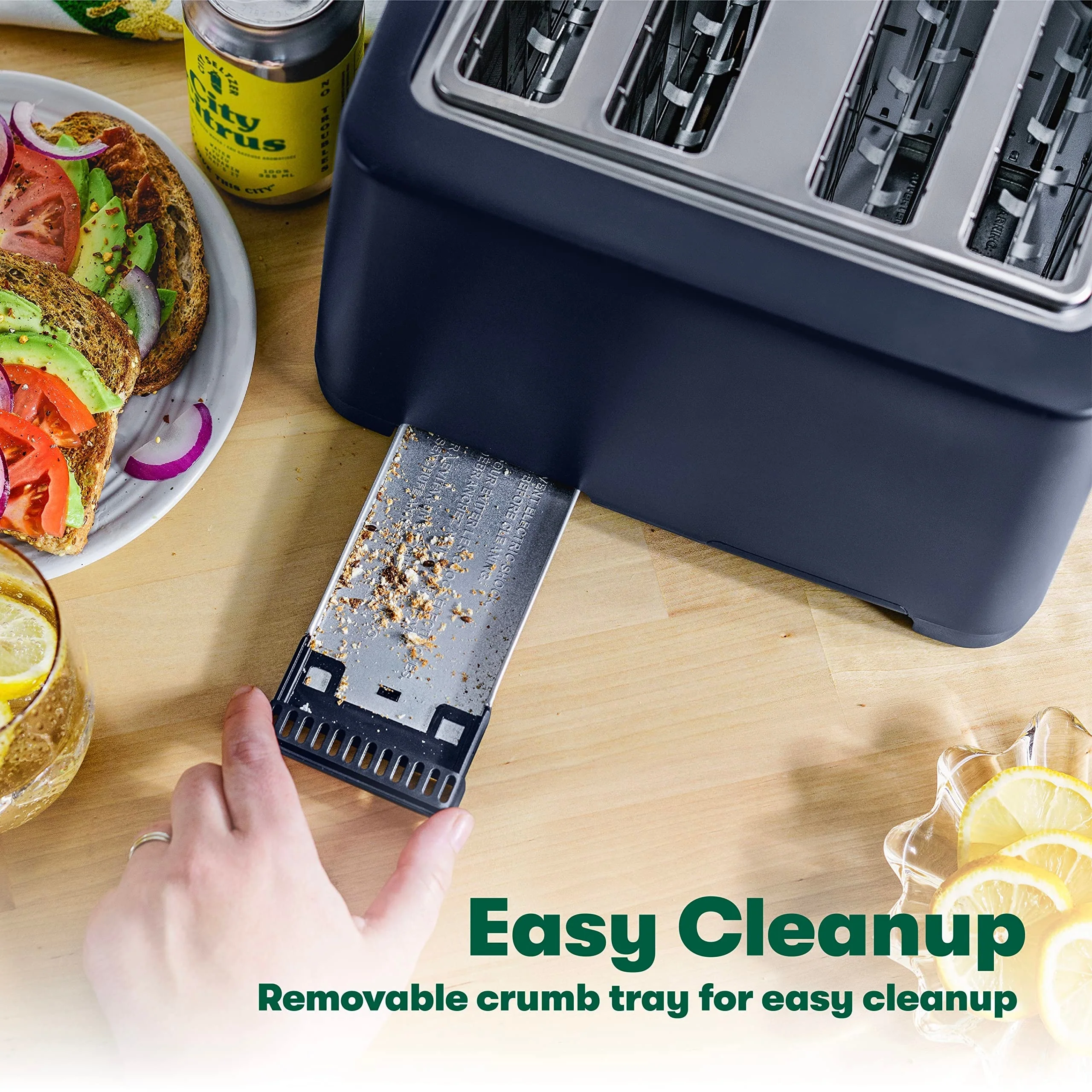 4 Slice Toaster with Auto Shut Off - Extra Wide Slots & Removable Crumb Tray and Cancel, Defrost & Reheat Function