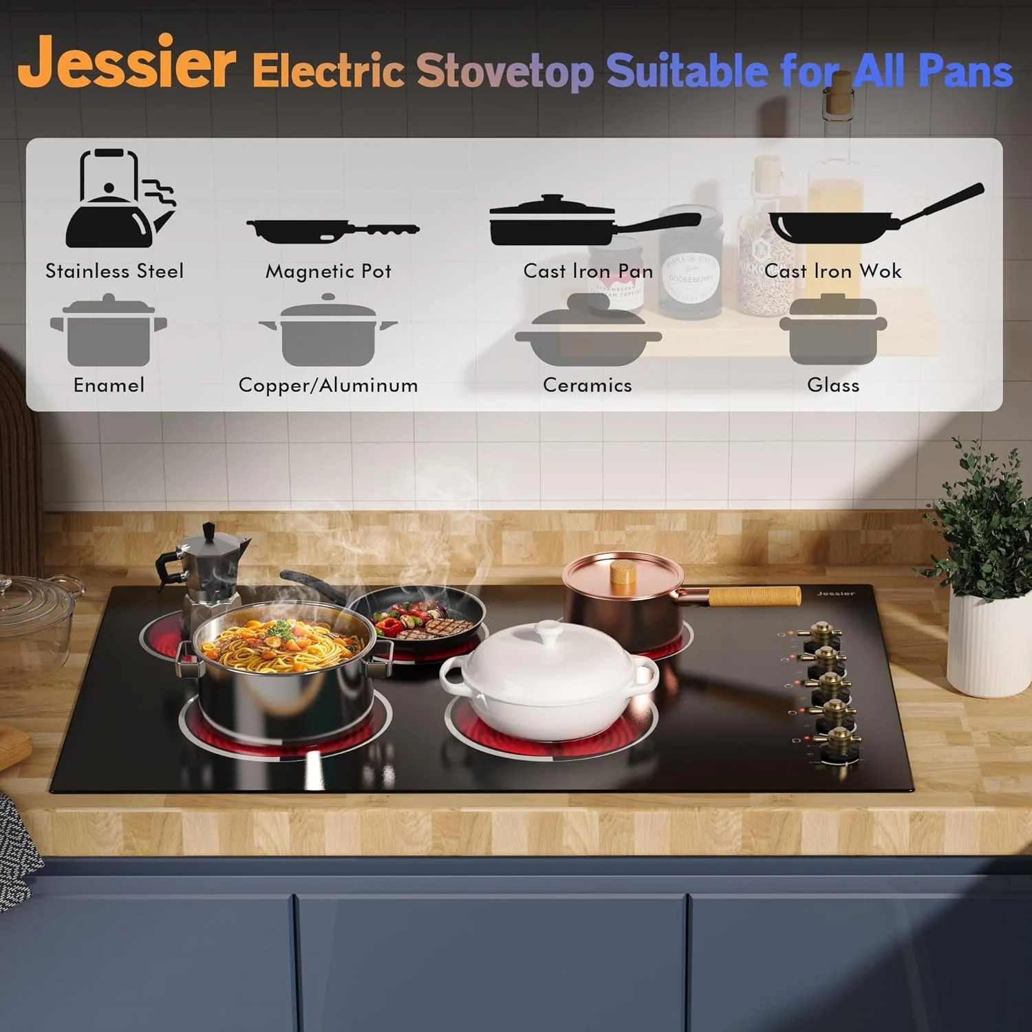 Electric Cooktop 30 Inch - 5 Burners Built-in Ceramic Cooktop, 30