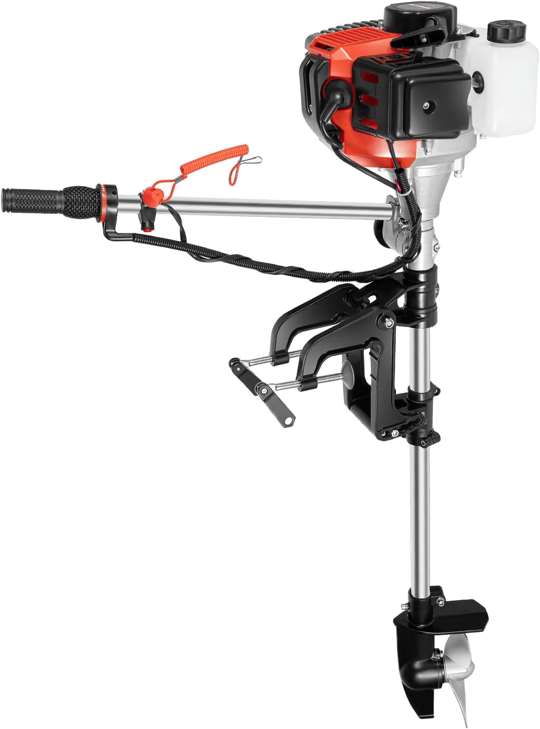 2.3HP 2 Stroke Outboard Motor, 52cc Marine Boat Motor with Air Cooling System, Manual Pull Start for Fishing Boats Water Motor Tools, CDI Ignition System, 3-Blade Propeller, Anti-Vortex Baffle