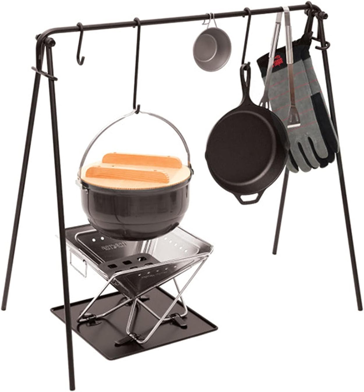 Grill Swing Campfire Cooking Stand BBQ Grill With Hooks & Accessories Bag For Outdoor Picnic Cookware & Dutch Ove (Color : Black, Size : 90x57x87cm) (Black 90x57x87cm)