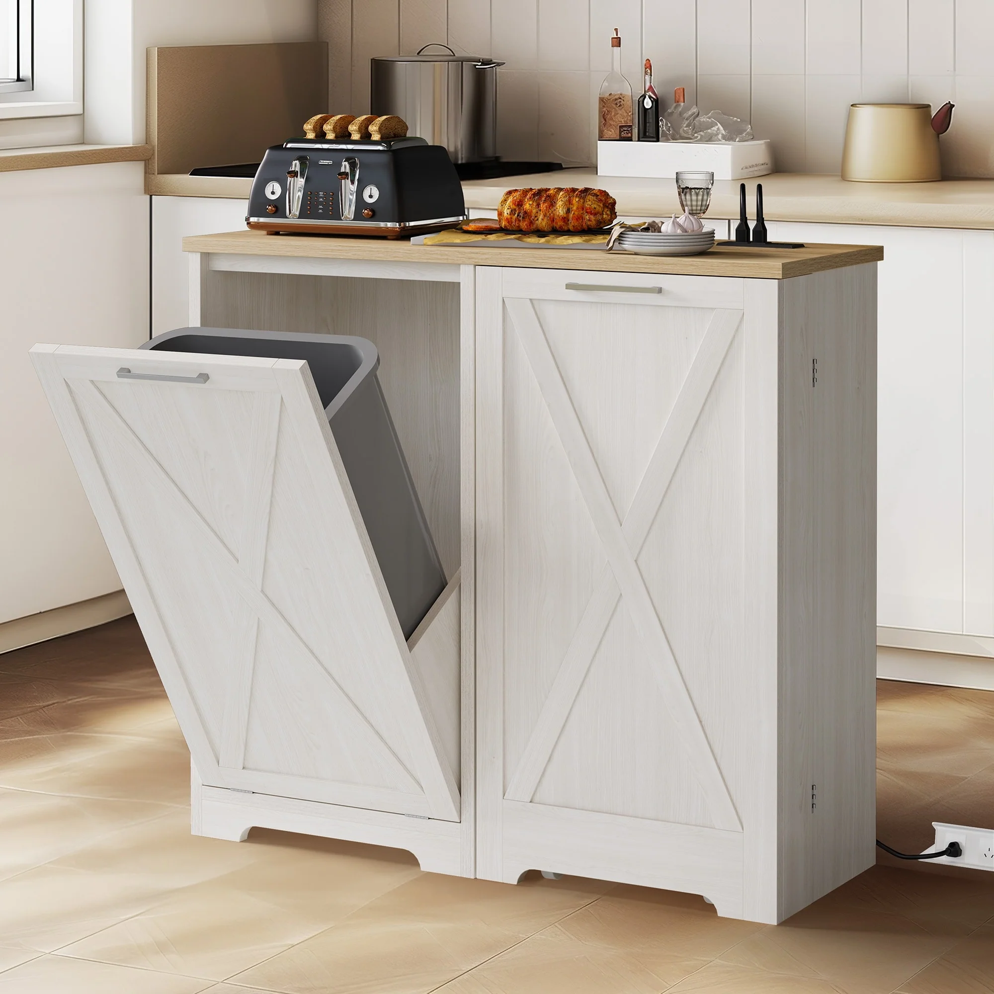 Moasis 13 Gallon Kitchen Tilt Out Trash Bin Cabinet with Power Outlet