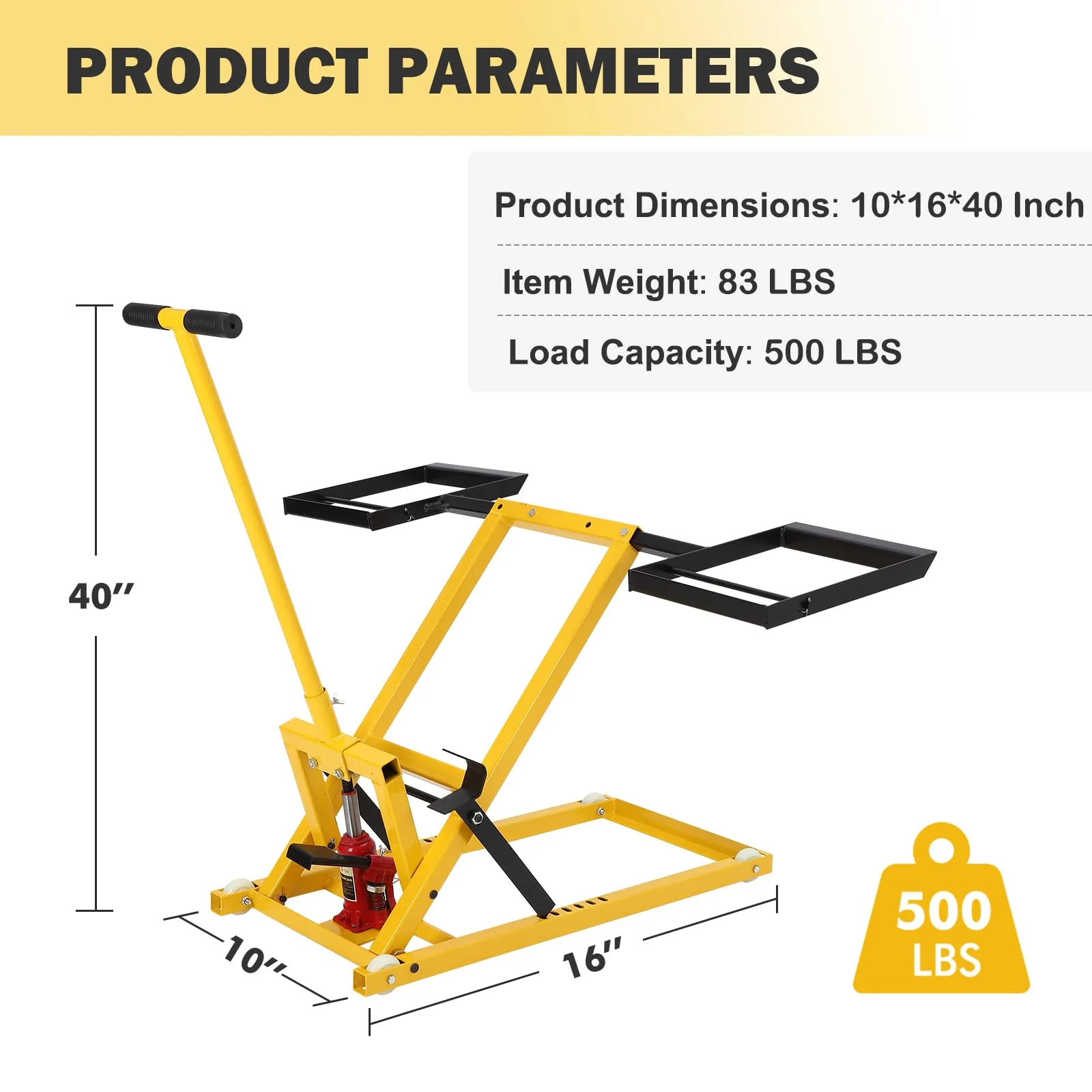 Lawn Mower Lift with Hydraulic Jack, 26 Inches Lawn Mower Lift, Welded Solid Steel Construction, Weight Capacity 500 LBS, for Riding Lawn Mowers Tractors, ATVs Maintenance
