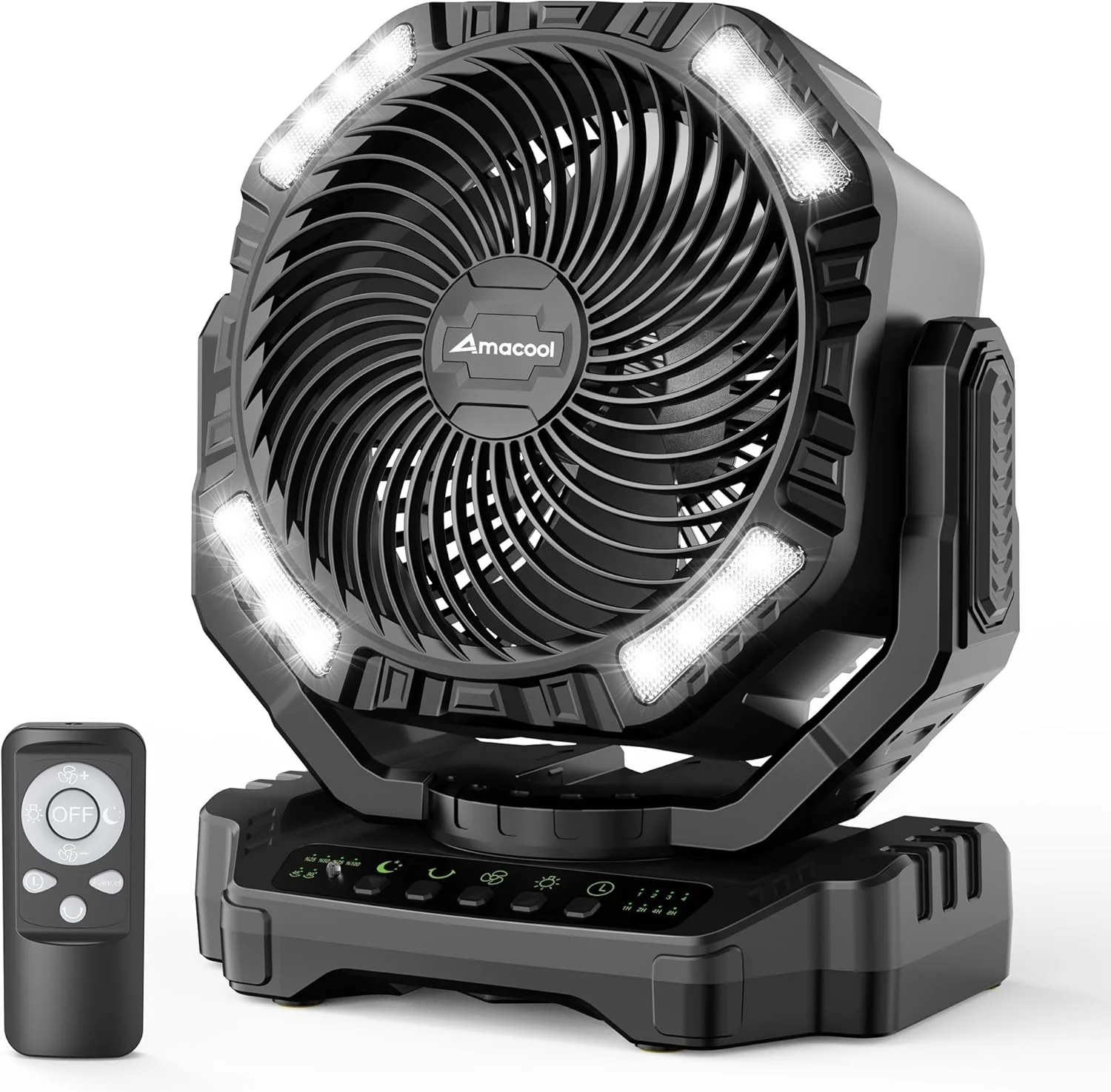 40000mAh Rechargeable Camping Fan, Battery Operated Fan with Light & Remote, 12