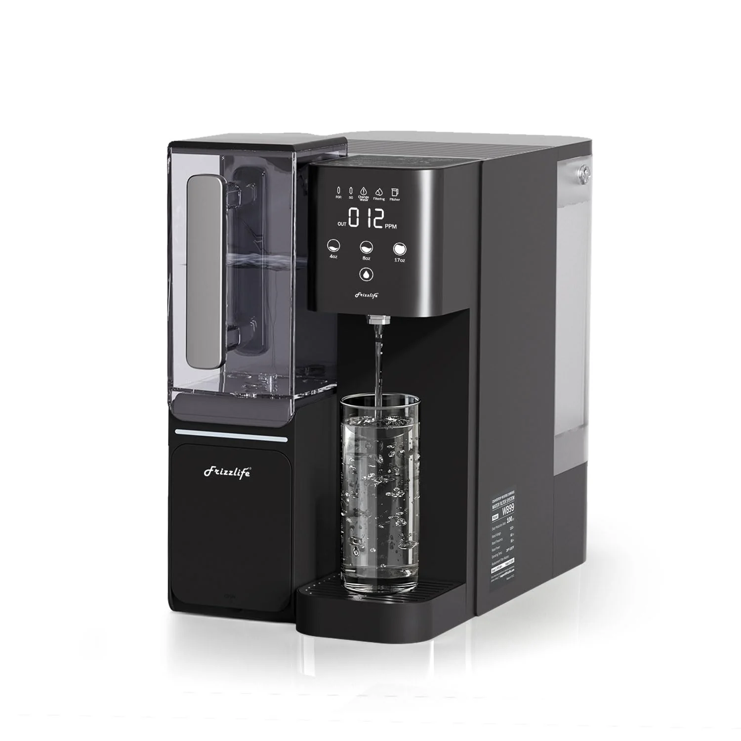 Ultraviolet desktop reverse osmosis water purification system, alkaline reverse osmosis water filter, components certified by NSF/ANSI 58, providing TDS and filter element life monitoring functions, no installation required, the ratio of pure water t