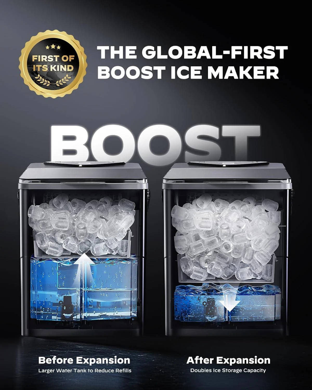 Silonn Countertop Ice Maker with Expanding Ice Basket, 9 Cubes in 6 Mins, 2.5L Ice Basket, Self-Cleaning Ice Maker with LED Touch Control, 2 Bullet Ice Sizes for Home, Kitchen, Office