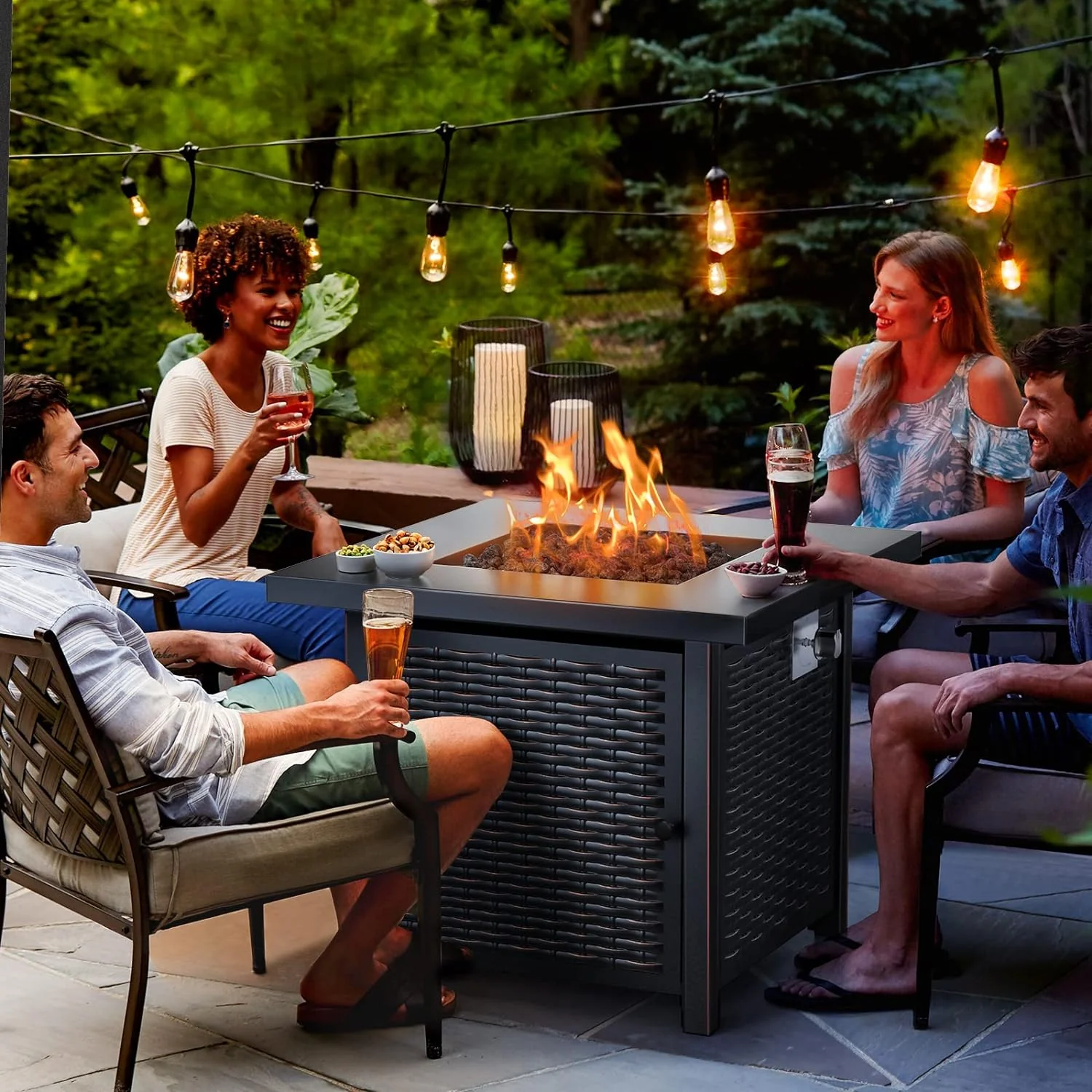 2025 Gas Fire Pit Table, 50,000 BTU Outdoor Propane Fire Pit