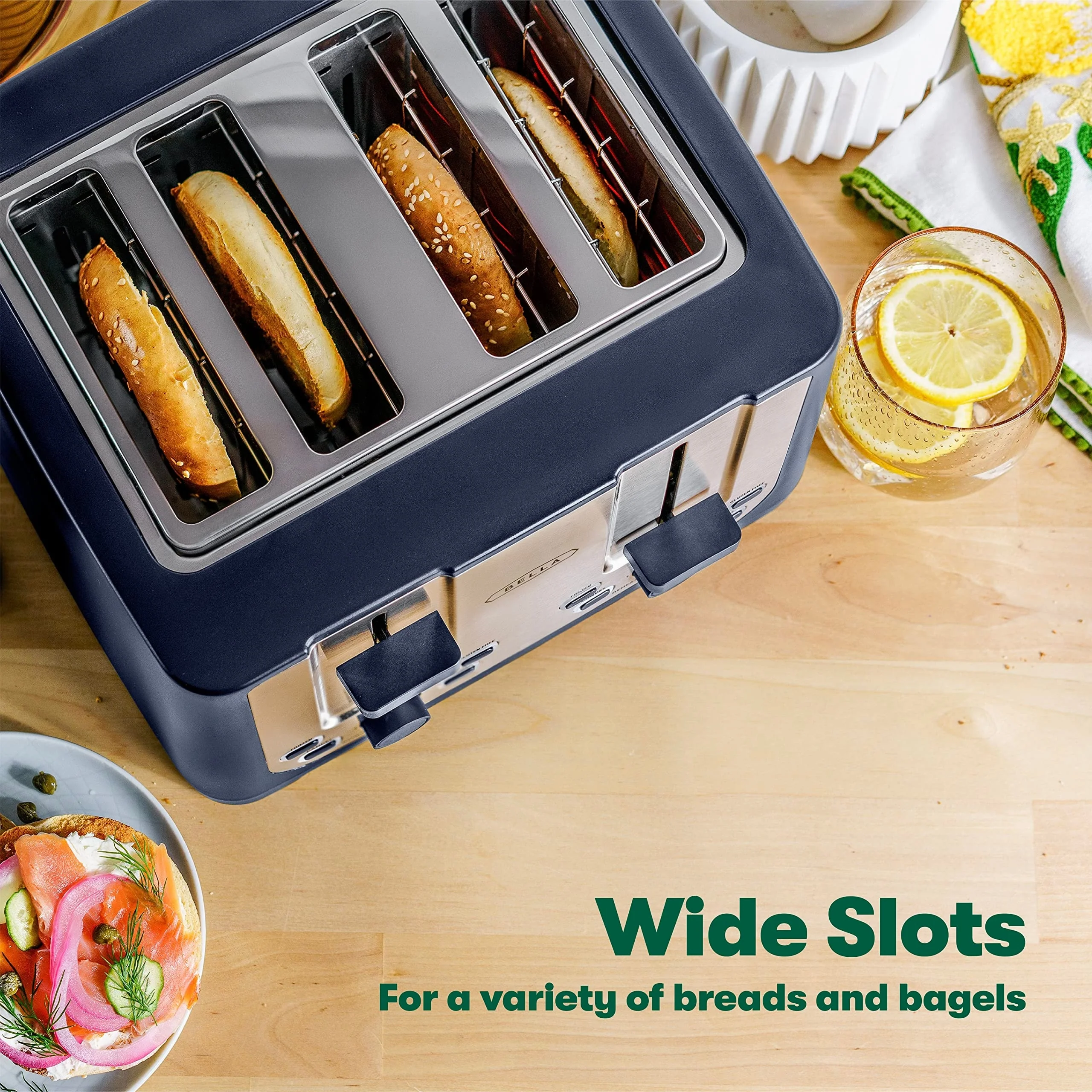 4 Slice Toaster with Auto Shut Off - Extra Wide Slots & Removable Crumb Tray and Cancel, Defrost & Reheat Function