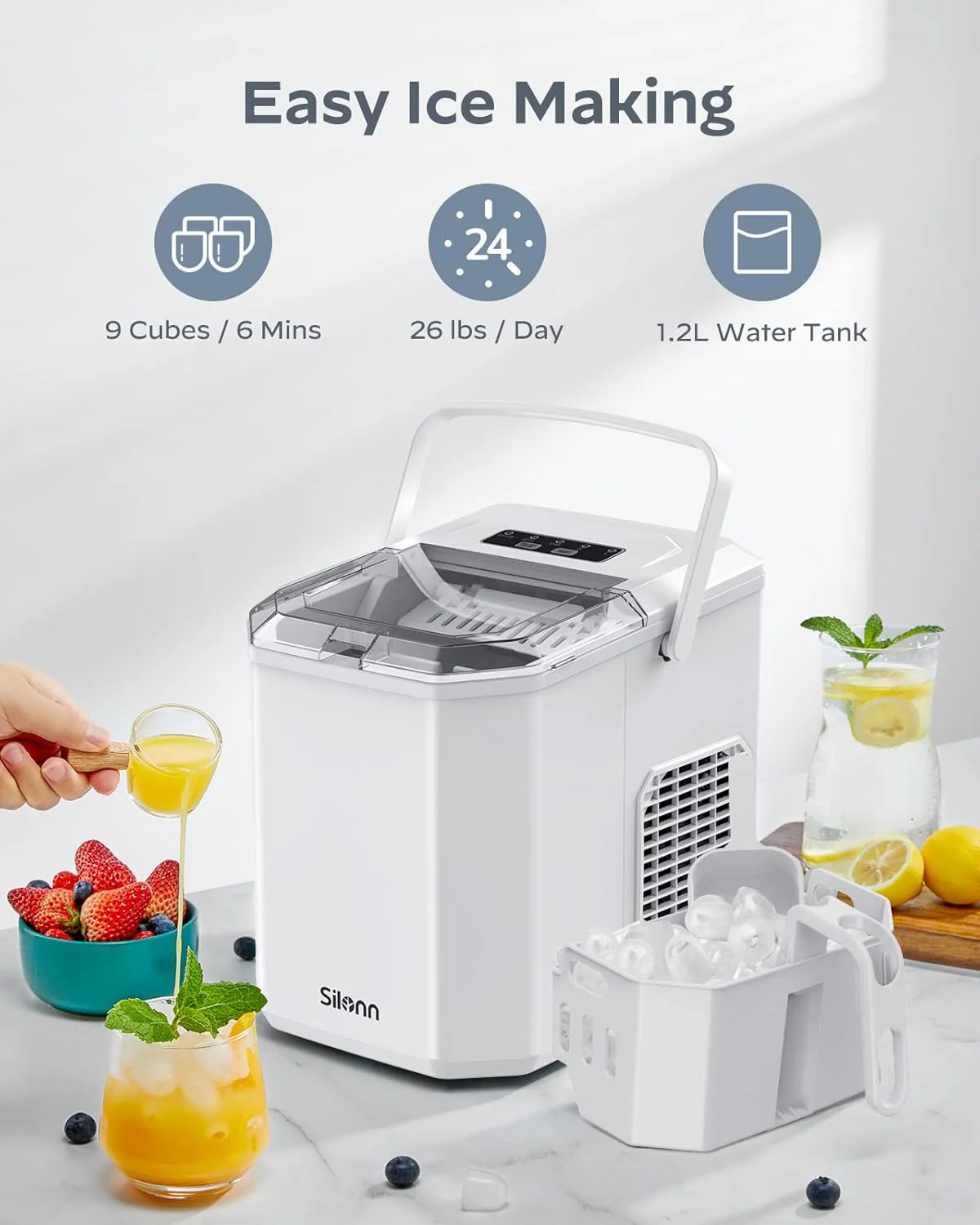 Nugget Ice Maker Countertop Pebble Ice Maker with Soft Chewable Ice