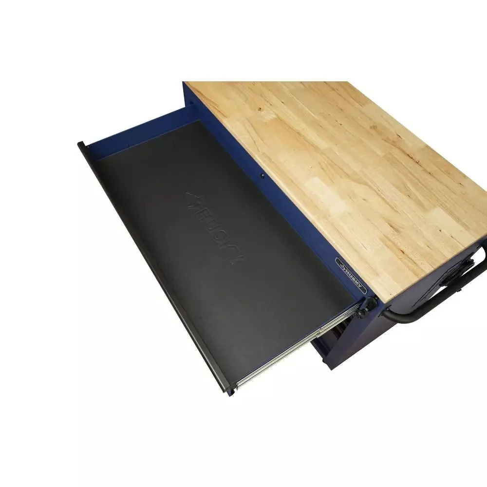 2025 Heavy-Duty 52 in. 9-Drawer Mobile Workbench with Adjustable-Height Solid Wood Top in Matte Blue