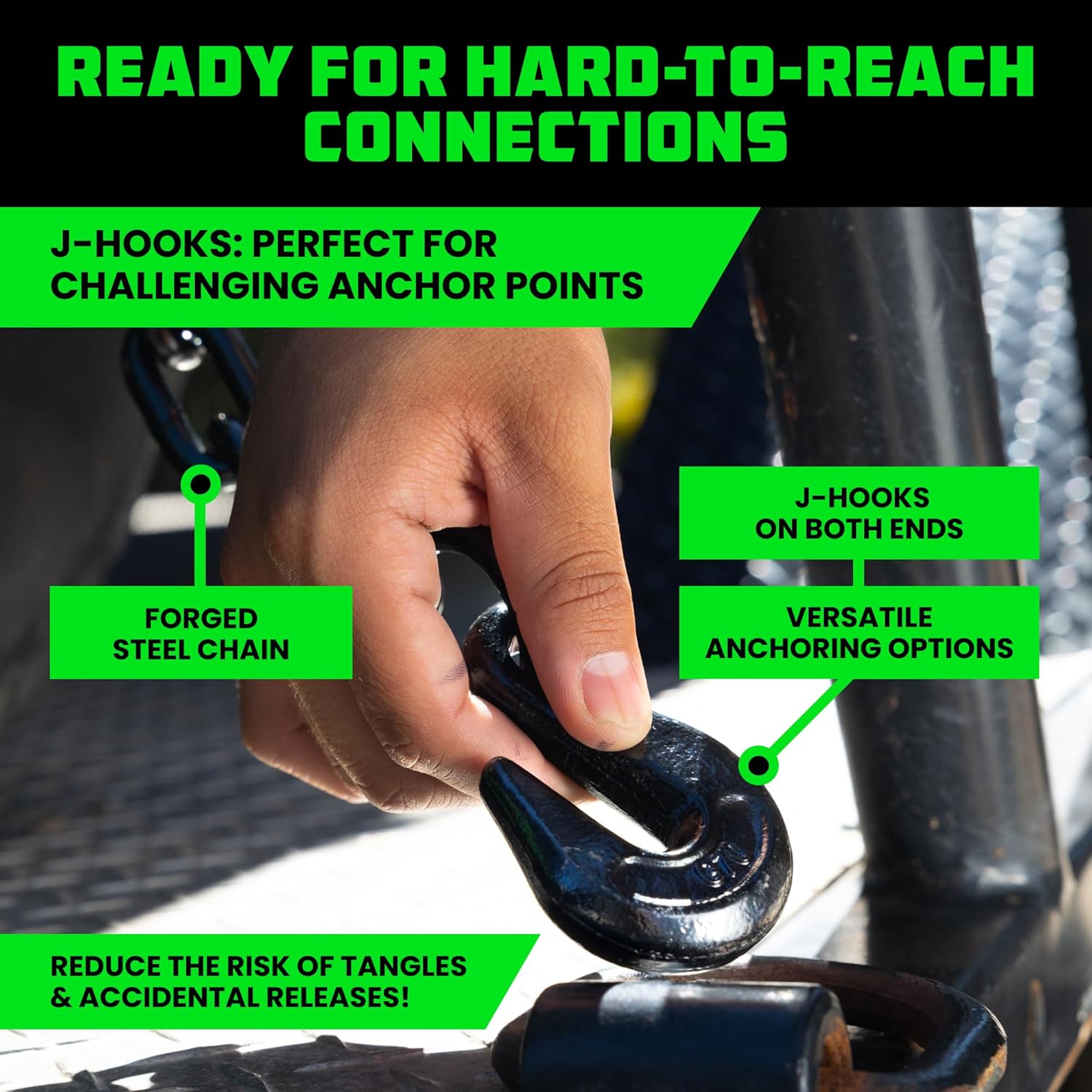 Car Tie Down Straps for Trailers with Flat Hooks (4-Pack) - 2 Inch x 8 Feet (10,000lb Break Strength) - Heavy Duty T-Handle Car Lasso Tire Straps for Trailer & UTV - Black