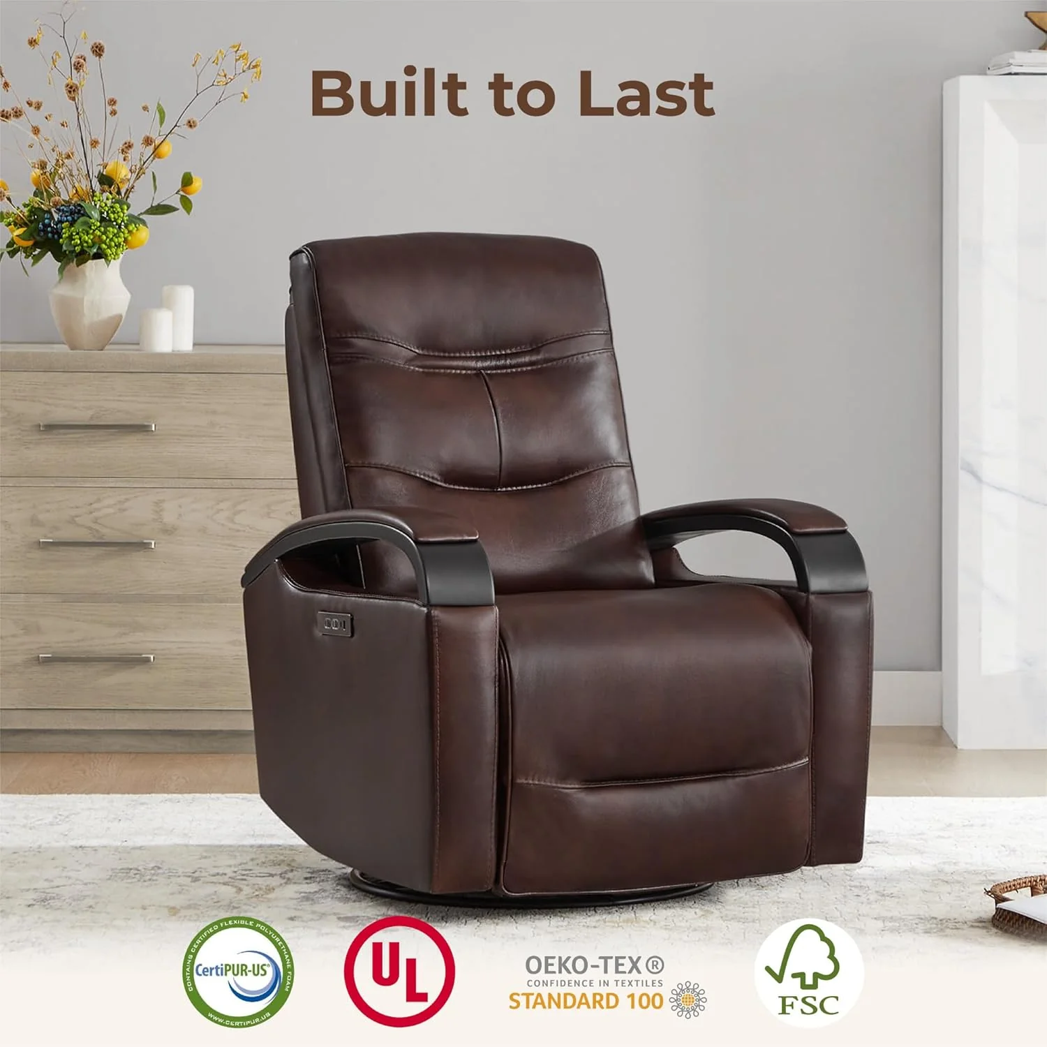 Genuine Leather Power Swivel Glider Rocker Recliner