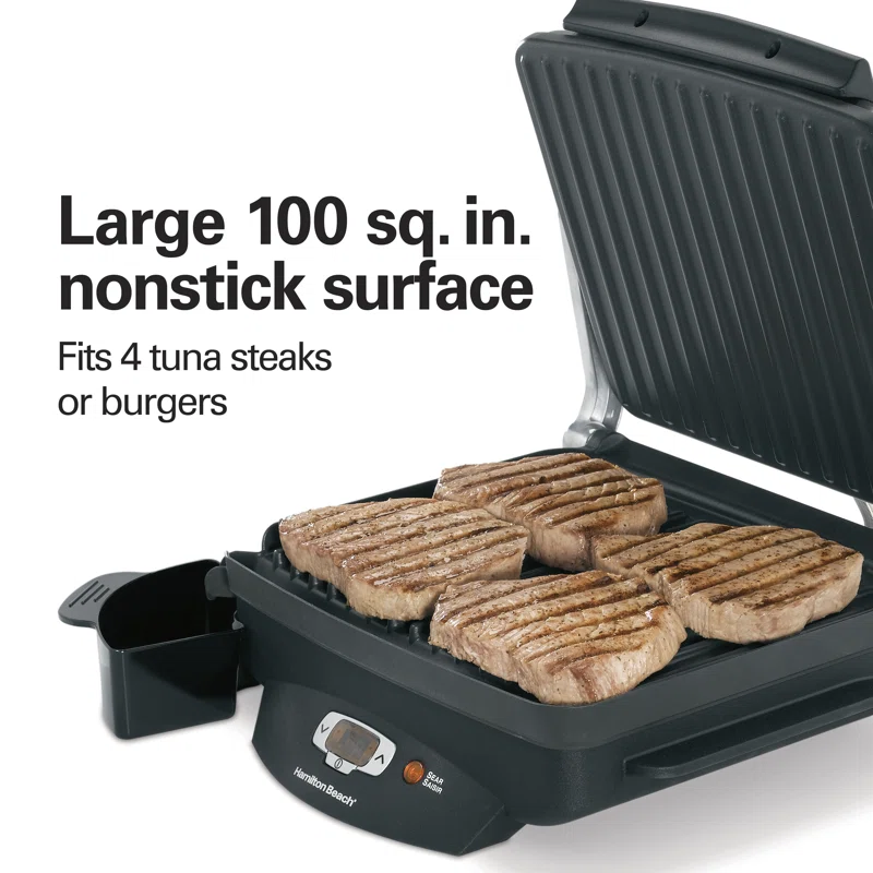 25331 Steak Lover s 100 sq. in. Black Indoor Grill with Lid