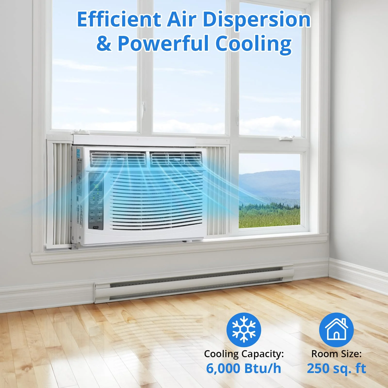 Window Air Conditioner With Reusable Filter & Controls, 6000 BTU 115V~, Suitable for 250 Sq.Ft