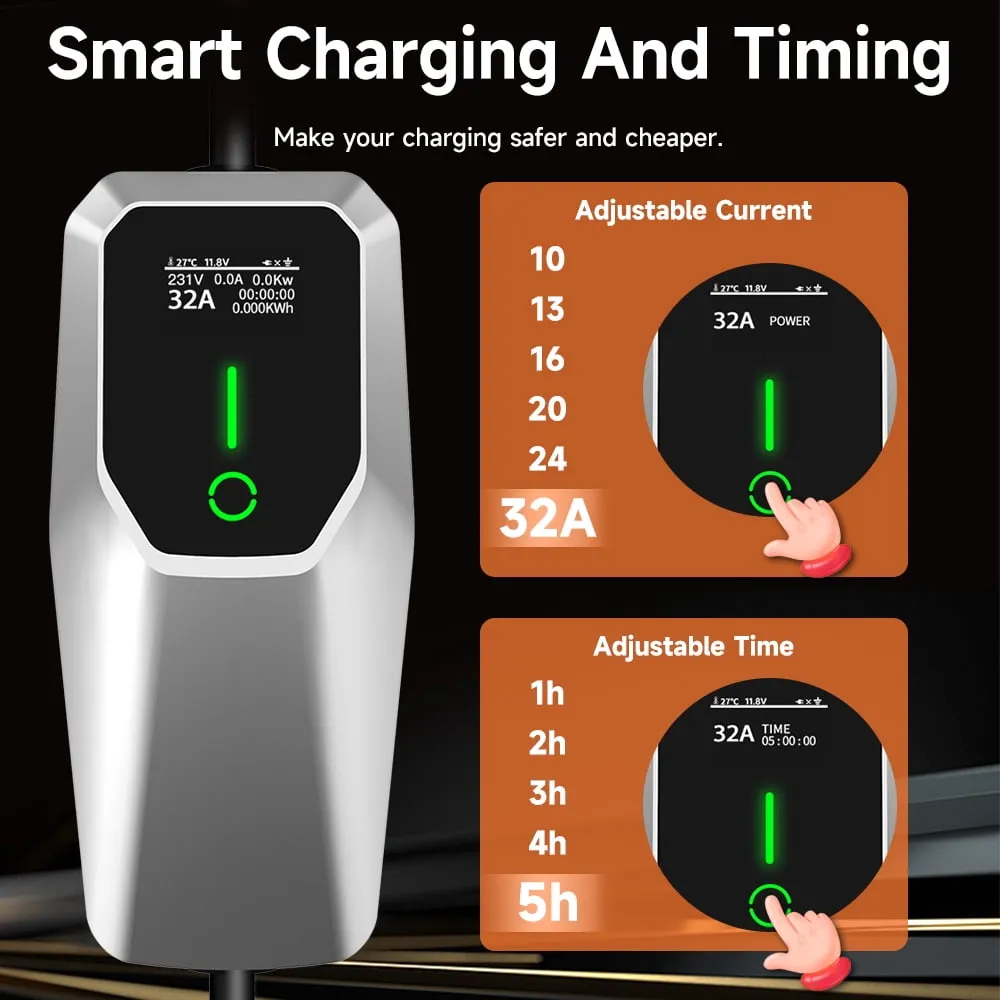 32 Amp Level 1&2 Portable EV Charger ,26FT Cable NEMA 14-50 Plug for Electric Car Home Charging Station 7.68KW