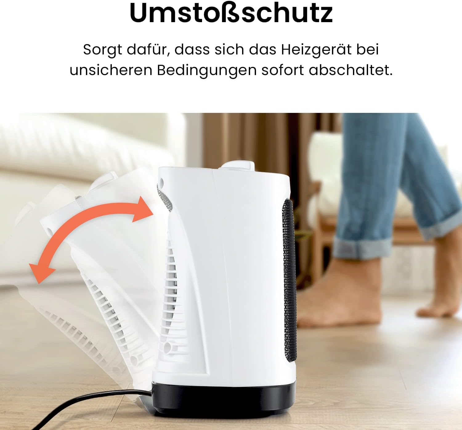 Pro Breeze 2000W Mini Keramik Heizlüfter energiesparend mit automatischer Oszillation, Zwei Leistungsstufen, Kleine Elektroheizung leise für Wohnzimmer, Büro, Terasse - Wei