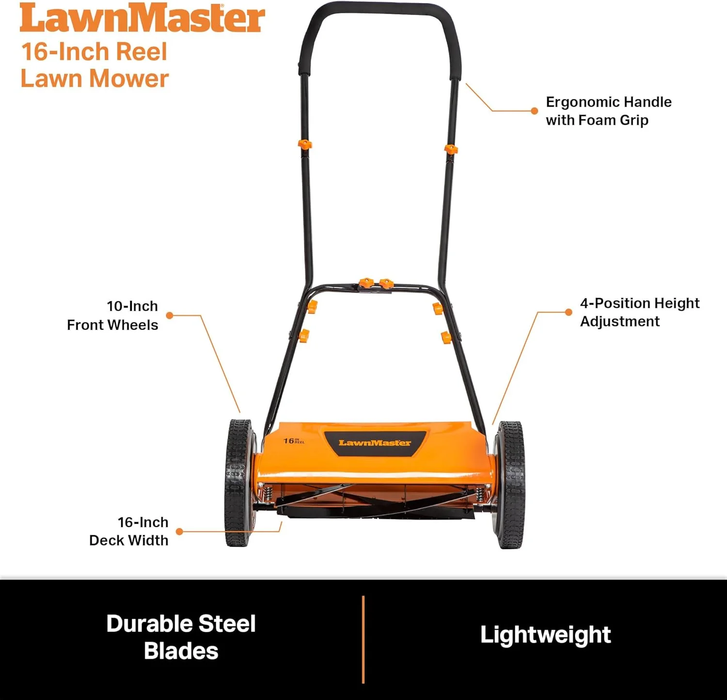 LawnMaster LMRM1801 Push Reel Lawn Mower 18-Inch 5-Blade