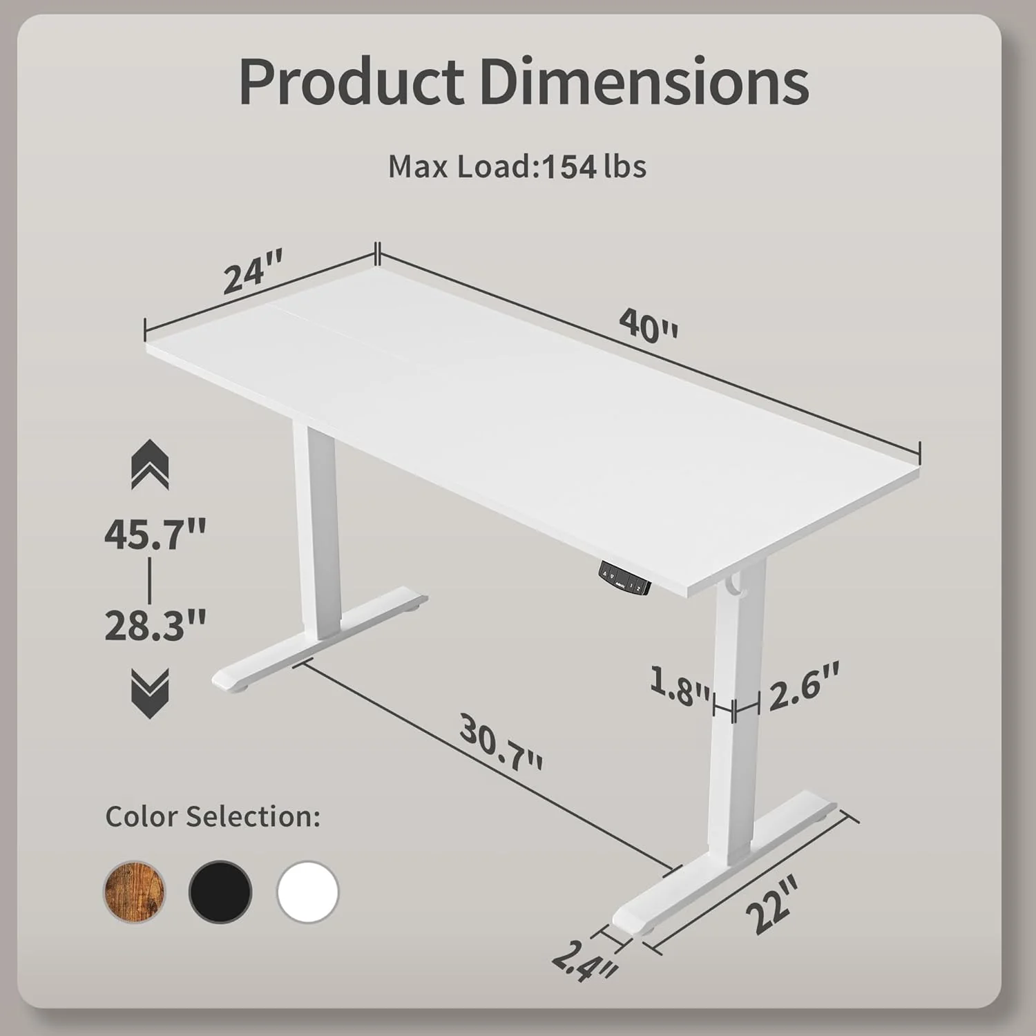 Electric Standing Desk 48 x 24 Inches Height Adjustable Desk