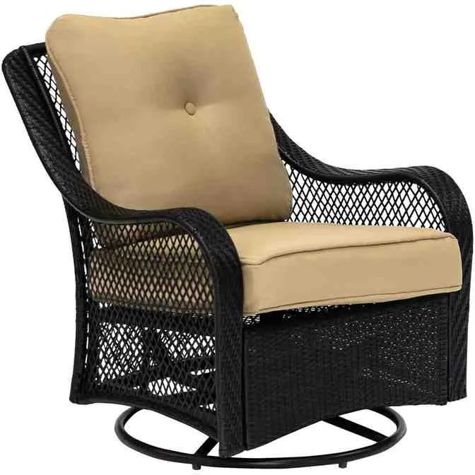 2025 5-Piece Steel Patio Fire Pit Conversation Set with Navy Blue Cushions, Swivel Gliders and Square Fire Pit Table