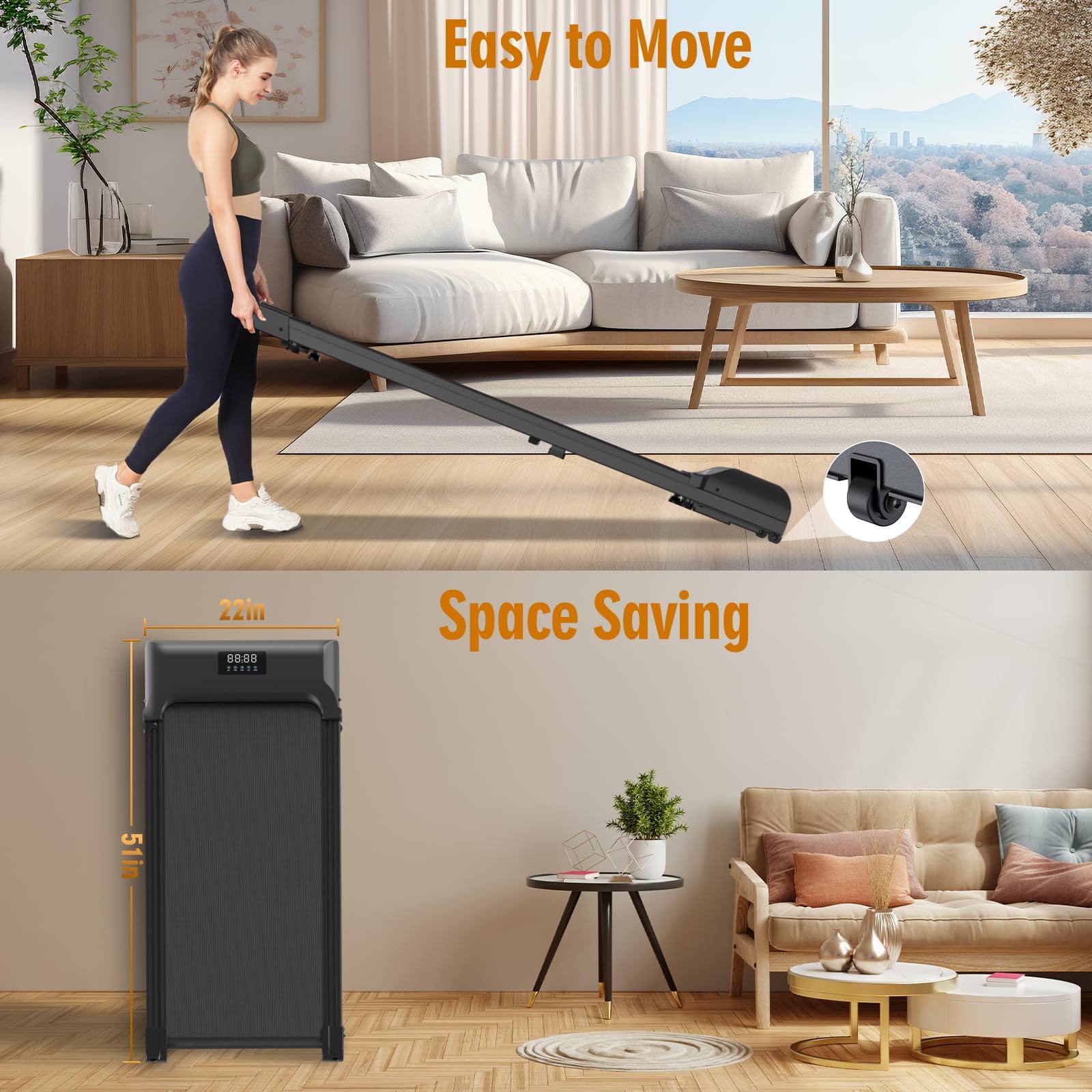 Hivvtui Walking Pad, Under Desk Treadmill for Home Office