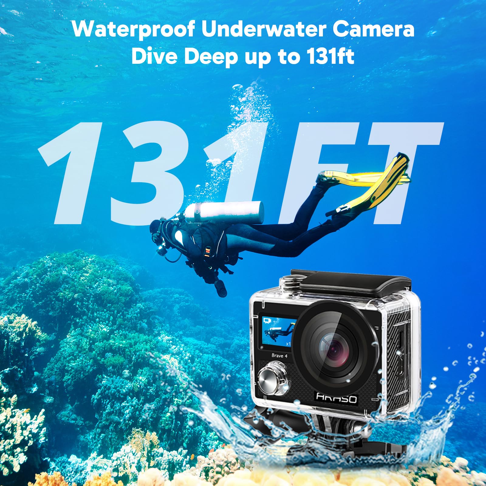 AKASO Brave 4 Action Camera 4K 30fps with 64GB MicroSD U3 Card