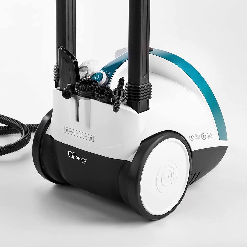 POLTI 8012628 Vaporetto   100 T Dampfreinigungsgert mit 4 Bar, ttet und beseitigt 99,99 Prozent Viren, Keime und Bakterien, Weiss/Türkis Metallic, Wassertankkapazitt 2 l, Dampfmenge 110 g/Min