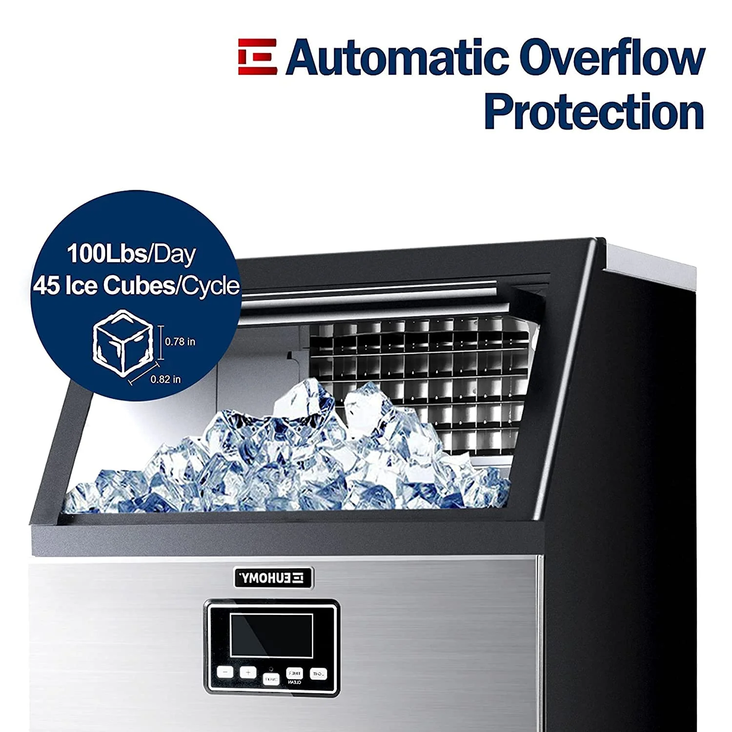 2025 Euhomy Commercial Ice Machine, 2 Way Water Supply 100lbs/24H Stainless Steel Under Counter ice Machine with 33lbs Capacity