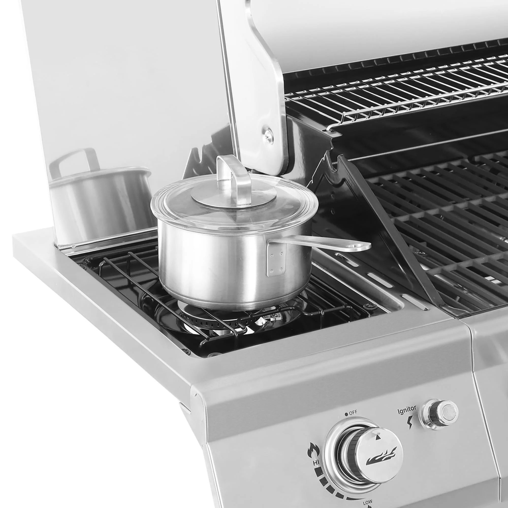 Stainless Steel Gas Grill, Premier 6-Burner Propane Grill with Sear Burner and Side Burner, 74,000 BTU, Cabinet Style, Outdoor BBQ Party Grill, Silver