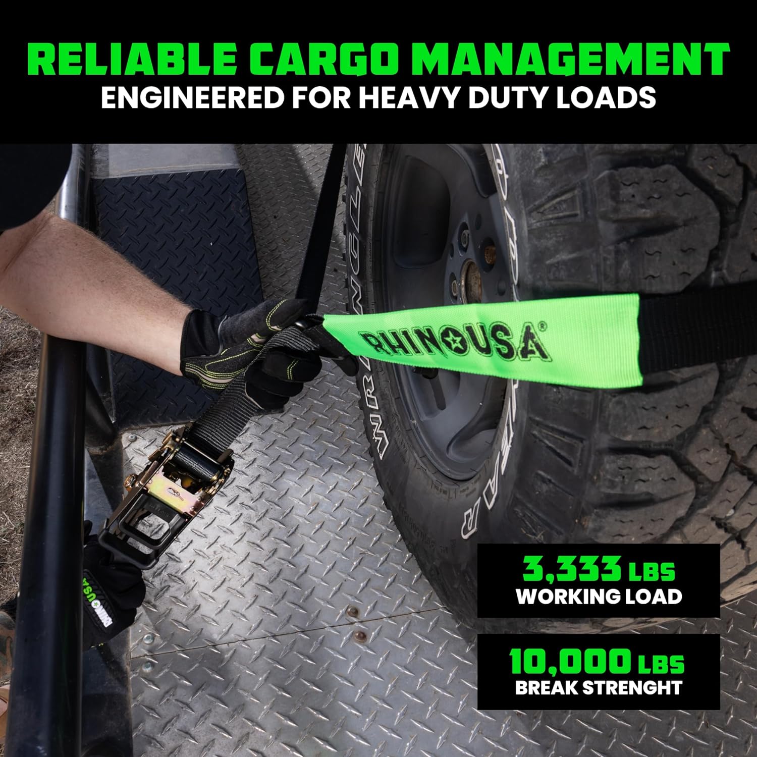 Car Tie Down Straps for Trailers with Flat Hooks (4-Pack) - 2 Inch x 8 Feet (10,000lb Break Strength) - Heavy Duty T-Handle Car Lasso Tire Straps for Trailer & UTV - Black