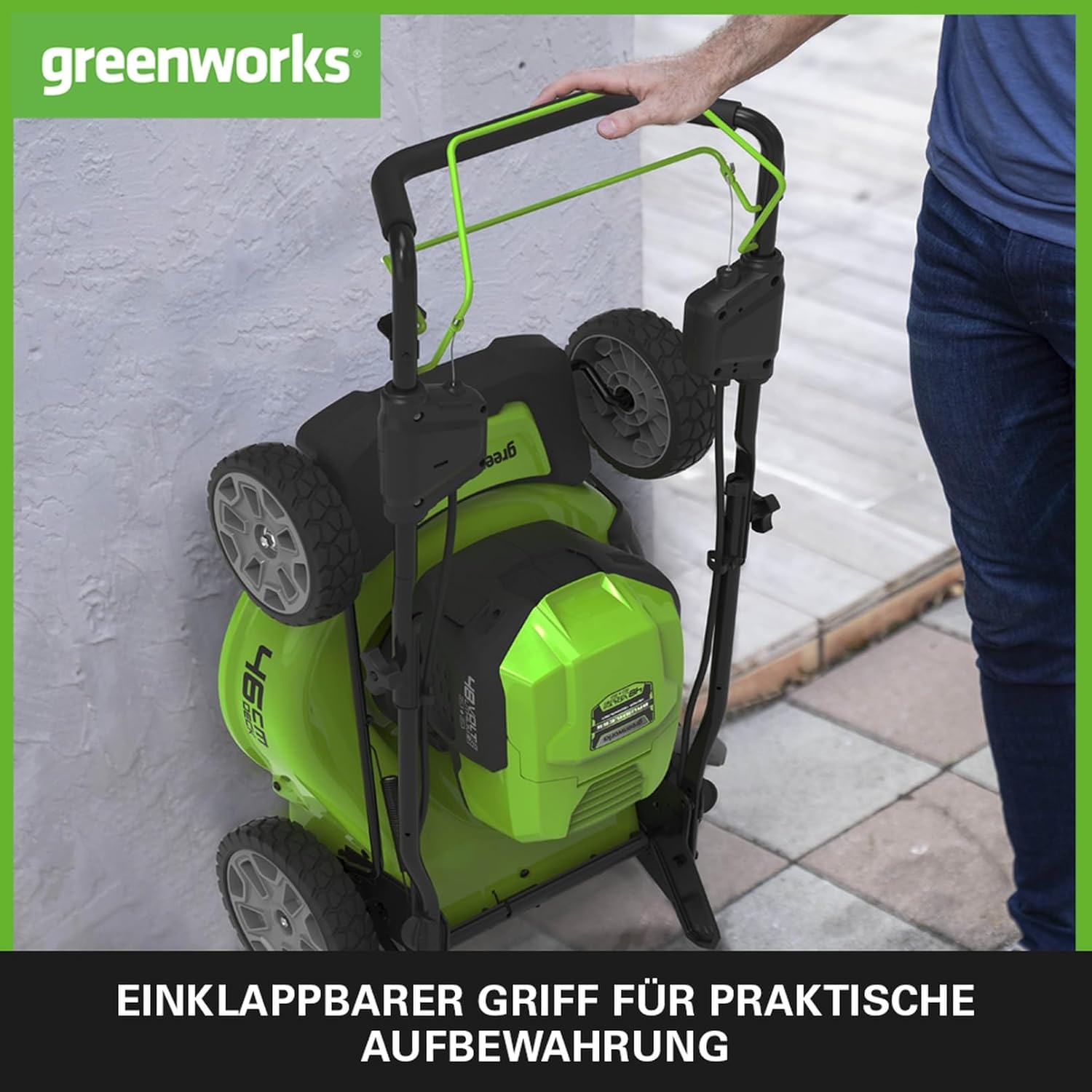 Greenworks 48V (2x24V) Selbstfahrender Akku Rasenmher für groe Flchen bis zu 480m, 46cm Schnittbreite, 55L Sack PLUS zwei 4Ah-Akkus und Doppelladegert GD24X2LM46SPK4X