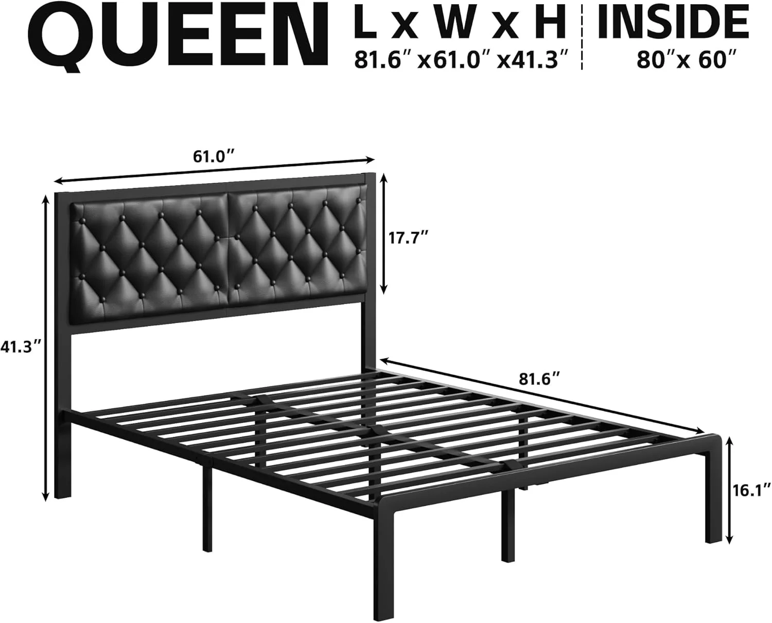 Queen Bed Frame with Headboard PU Leather Upholstered Bed