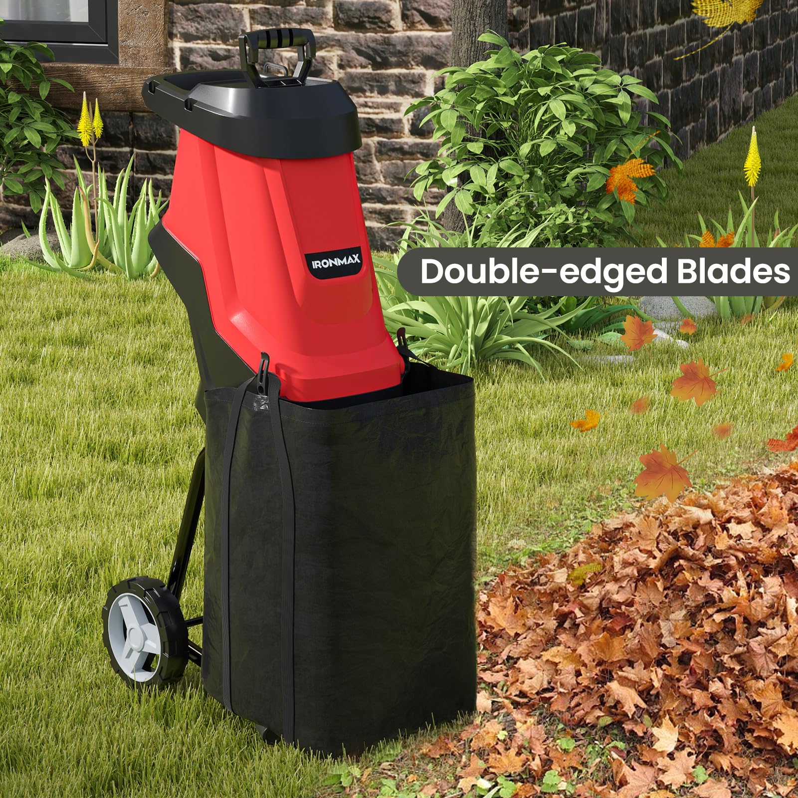 2025 Goplus 15-AMP Electric Wood Chipper and Shredder, Leaf Mulcher with Wheels, Safety Locking Knob