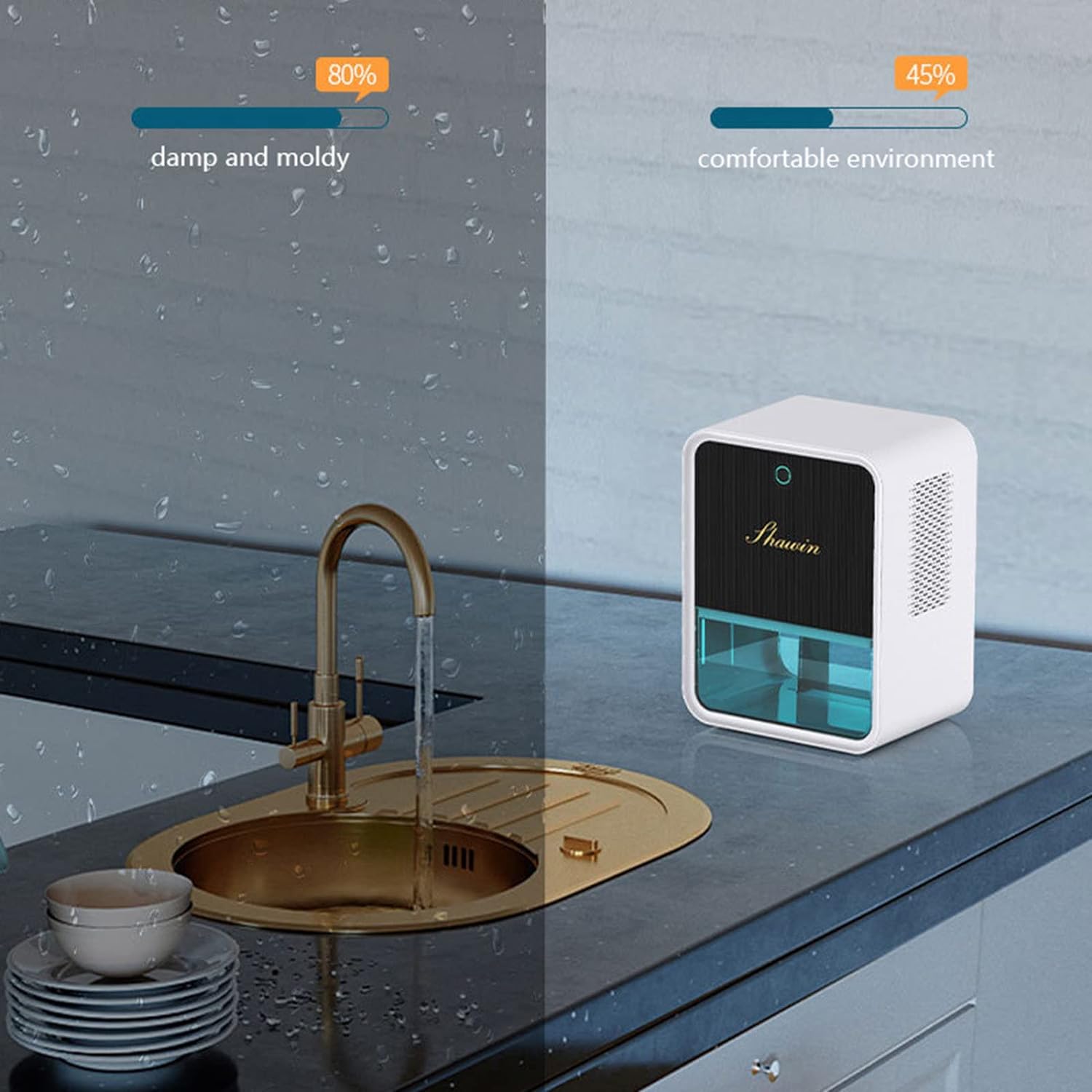 Bedroom Dehumidifier 2.2L Water Tank with Hygrometer RGB LED Light