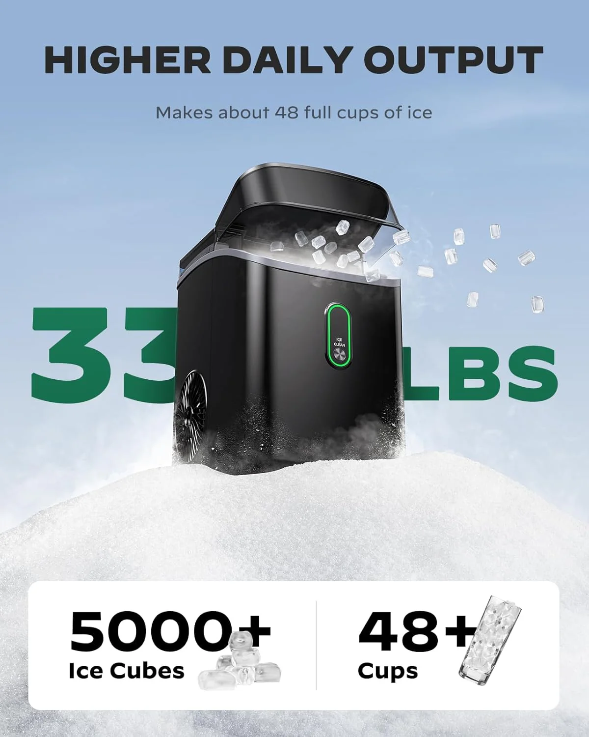 Nugget Ice Maker Countertop Pebble Ice Maker with Soft Chewable Ice