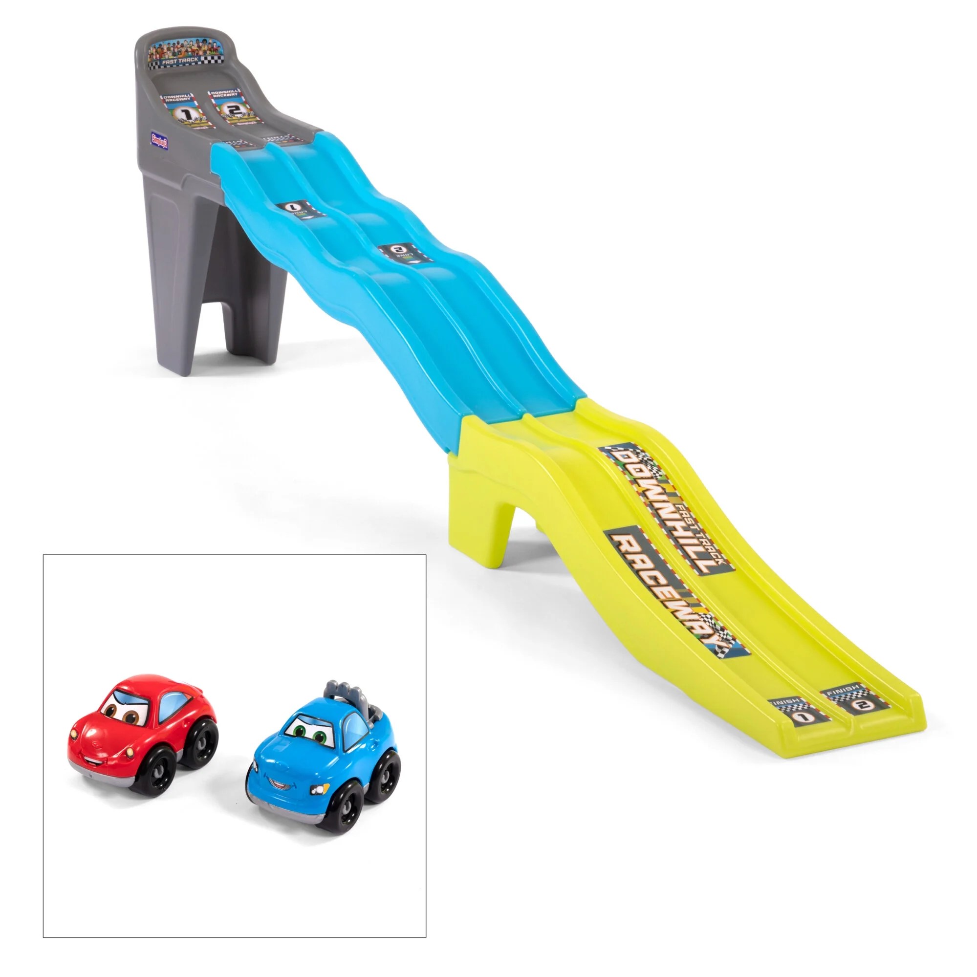 Simplay3 Fast Track Downhill Two-Lane Raceway with Two Car Play Vehicles and Decals for Car & Truck Play