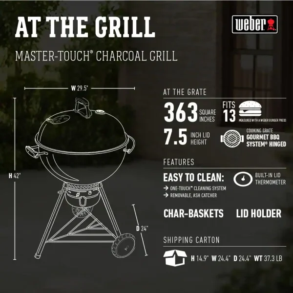 14501001 22 in.  Charcoal Grill in Black with Built-In Thermometer