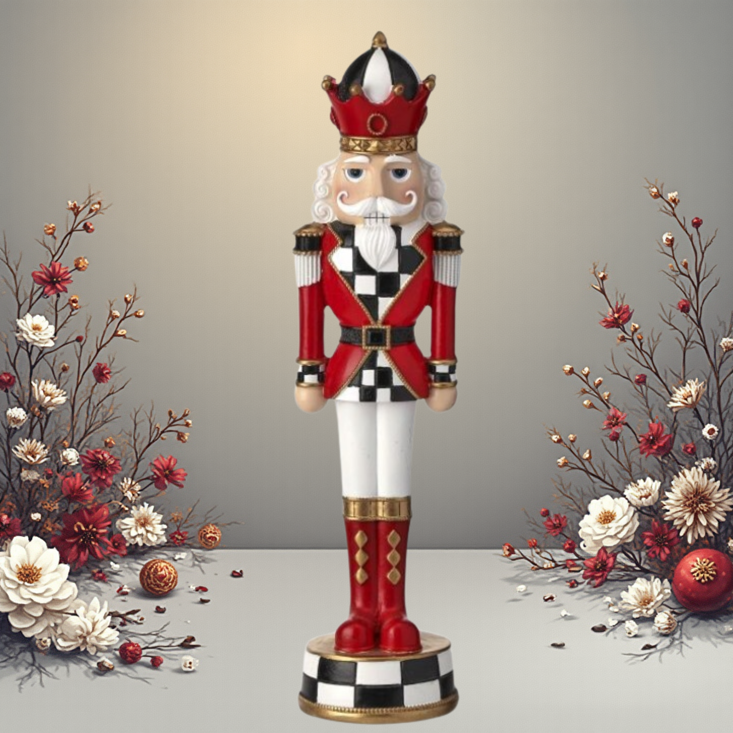 2025 Regency Black, White Checkered Nutcracker on Base MTX73310