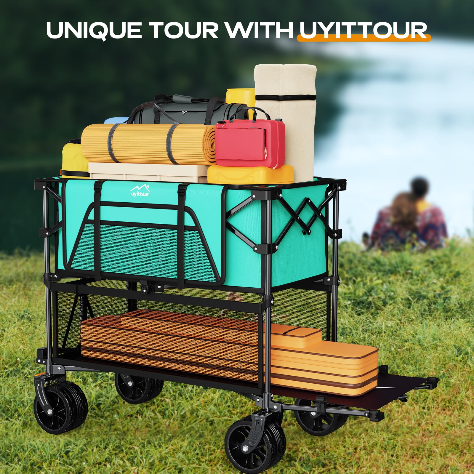Uyittour Foldable 50''L Extra Long Double Decker Wagon for Sport