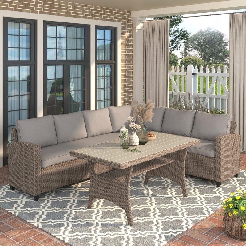 3 - Piece Rattan Seating Group with Cushions
