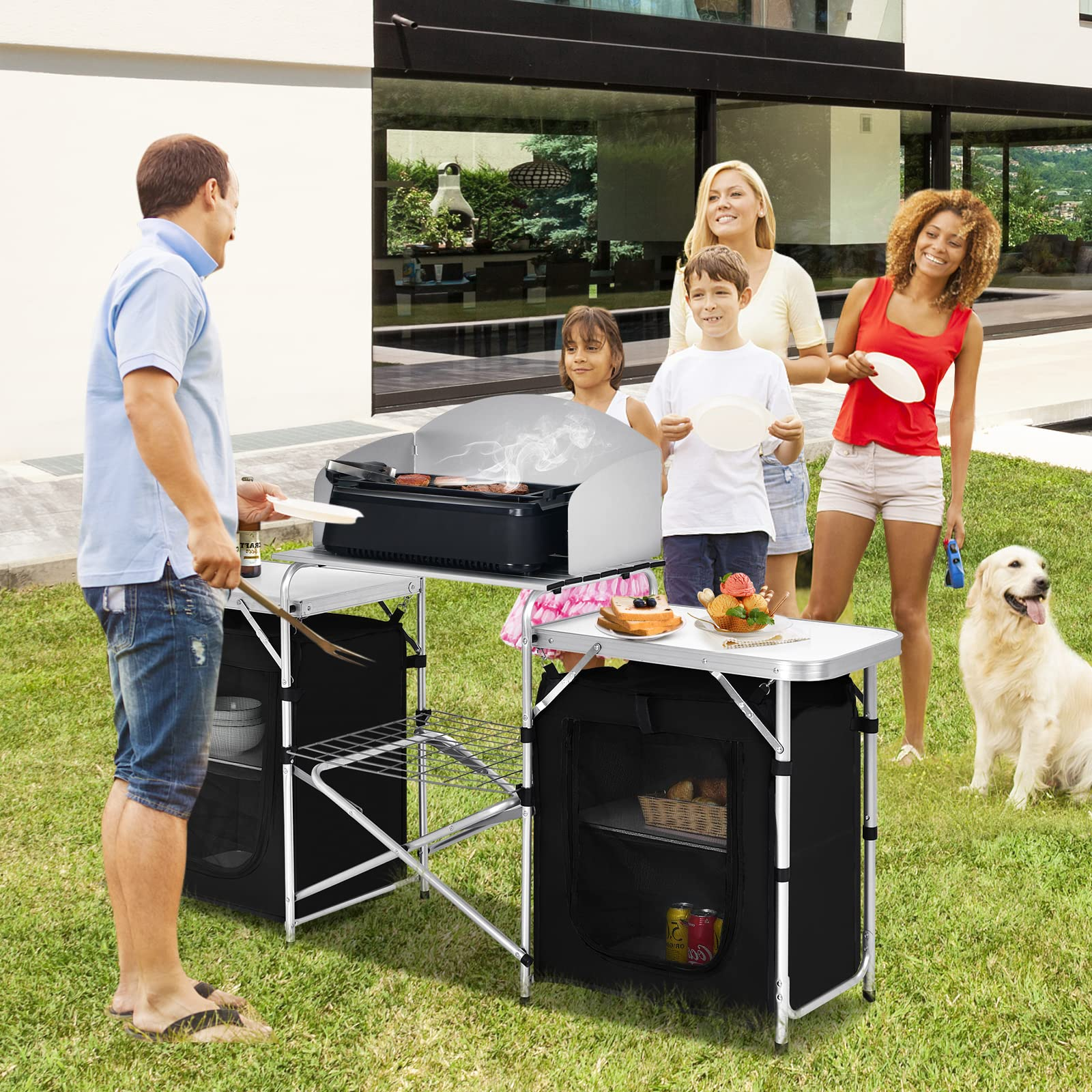 Folding Camping Kitchen Table with Storage