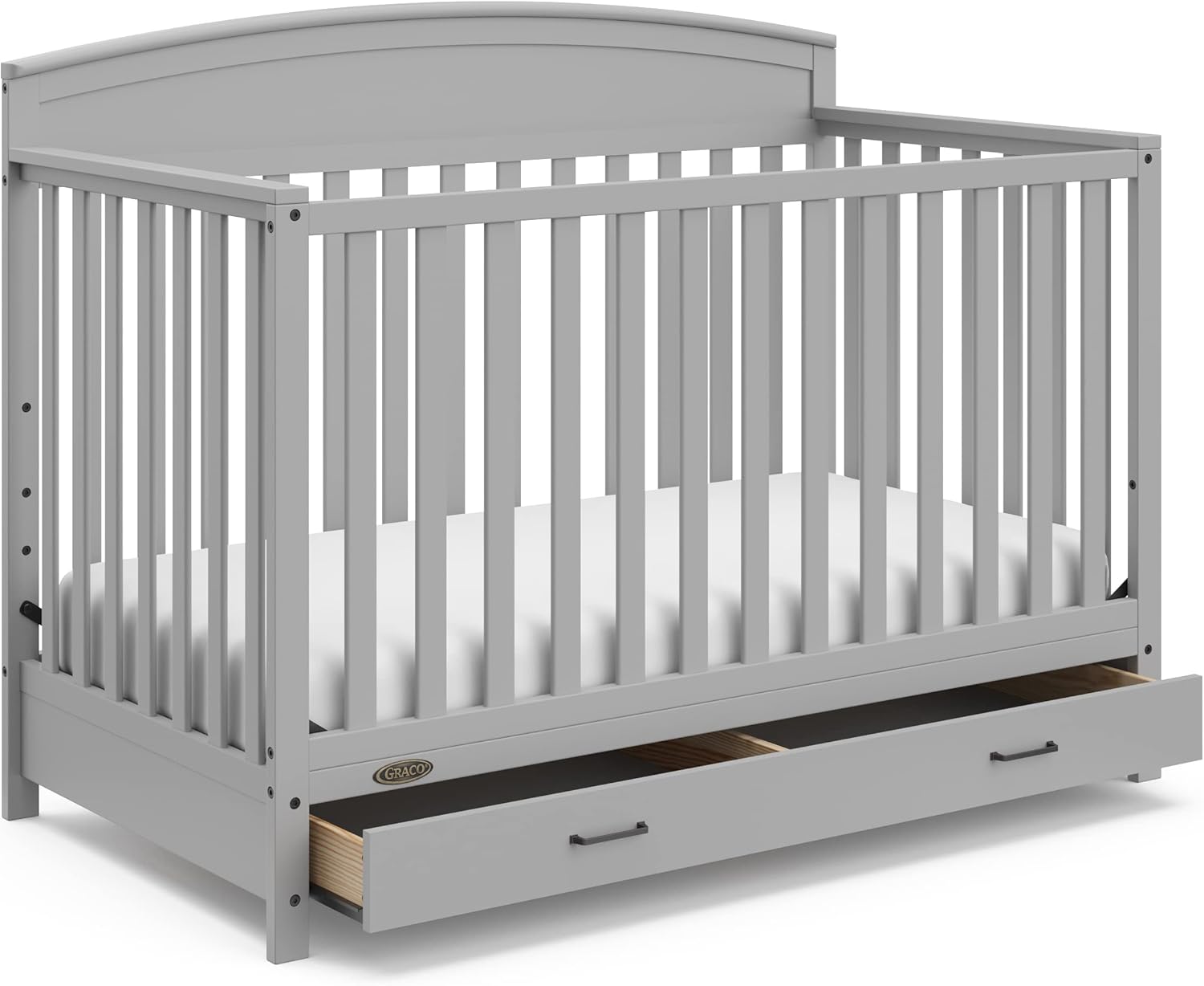 5-in-1 Convertible Baby Bed (with drawers, white) - Green Guardian Gold Certification, built-in baby bed storage drawer, convertible to toddler bed, day bed and full-size bed