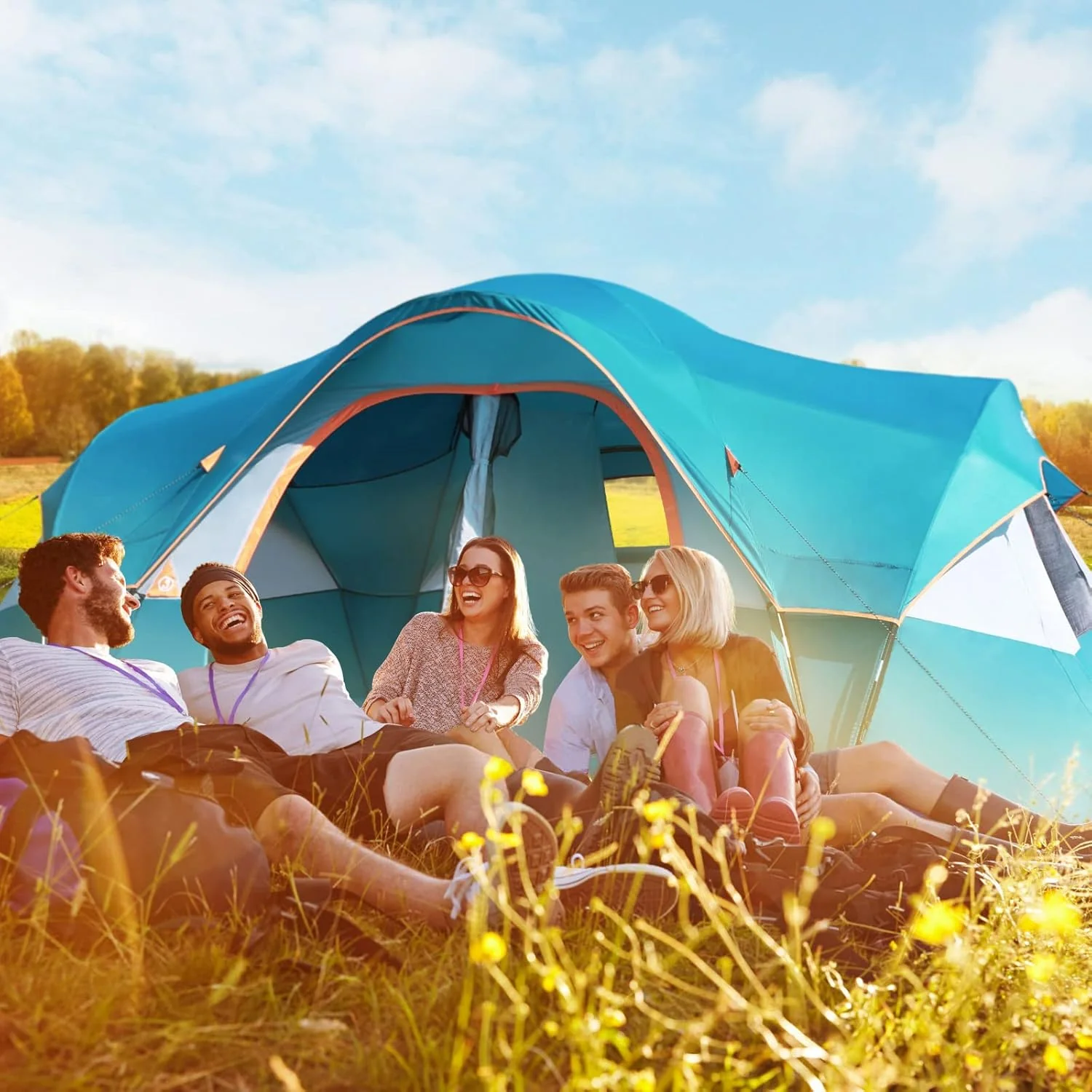 Camping Tent 10-Person-Family Tents, Parties, Music Festival Tent, Big, Easy Up, 5 Large Mesh Windows, Double Layer, 2 Room, Waterproof, Weather Resistant, 18ft x 9ft x78in