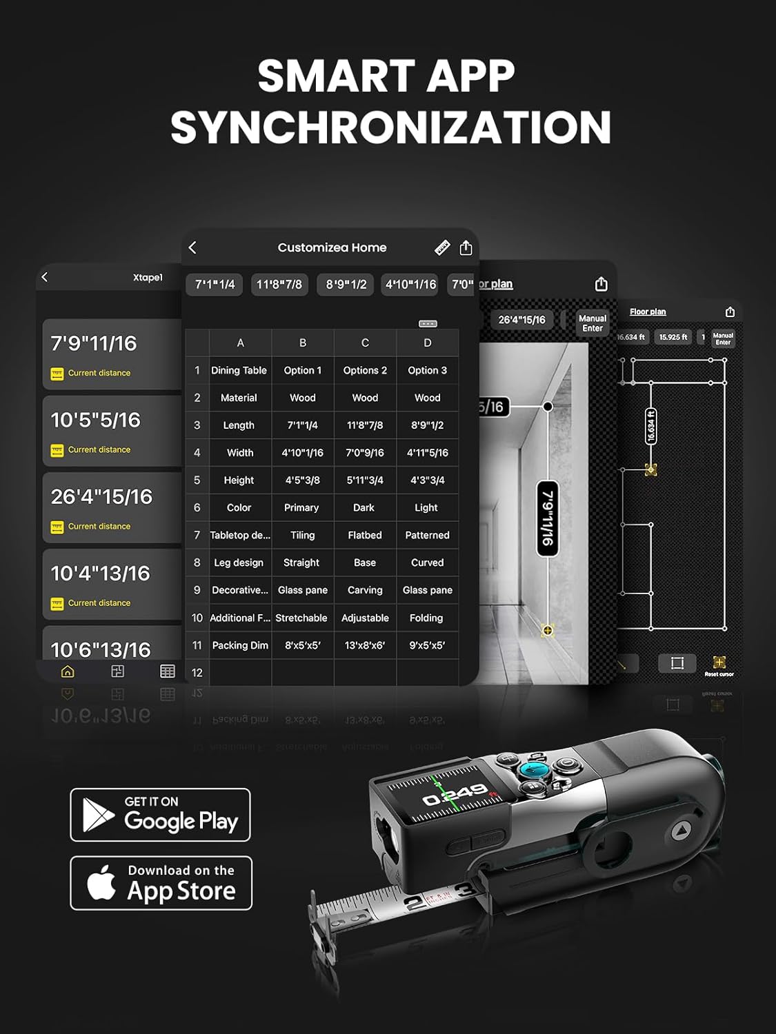 XTAPE1 Digital Tape Measure, Professional 330Ft Laser Measuring Tool & 12Ft Measuring Tape with Green Laser Extension, Instant Digital Readout, P2P, App Sync, Replaceable Blades Module
