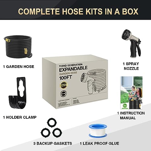 Expandable Garden Hose 100ft - New Patented Water Hose with 40 Layers of Innovative Nano Rubber