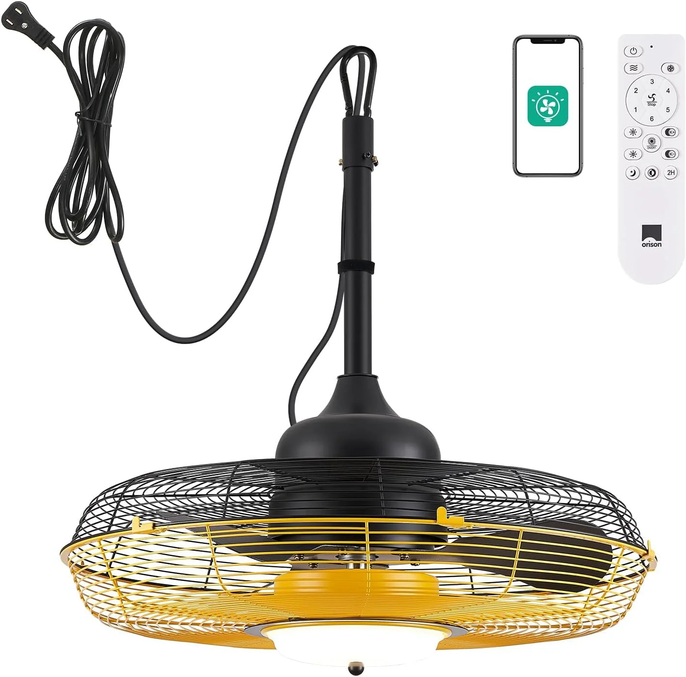 Outdoor Ceiling Fan with Light, Plug in Ceiling Fan with Remote, Gazebo Fans Outdoor Hanging for Patios Waterproof, Wet Rated Hanging Fan with App Control