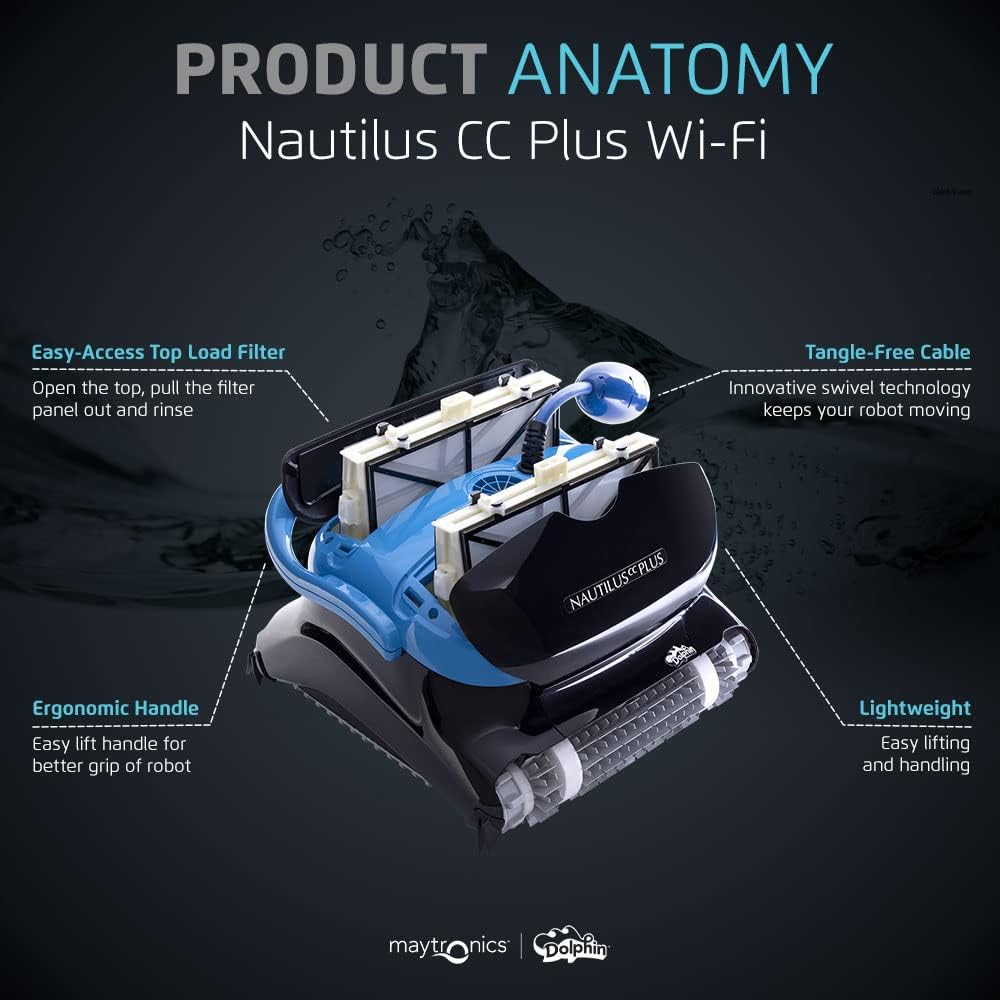 Dolphin Nautilus CC Plus Wi-Fi Automatic Robotic Pool Vacuum Cleaner, Always Cleaning, Never Charging, with Wall Climbing Scrubber Brush, Ideal for In-Ground Pools up to 50 FT in Length