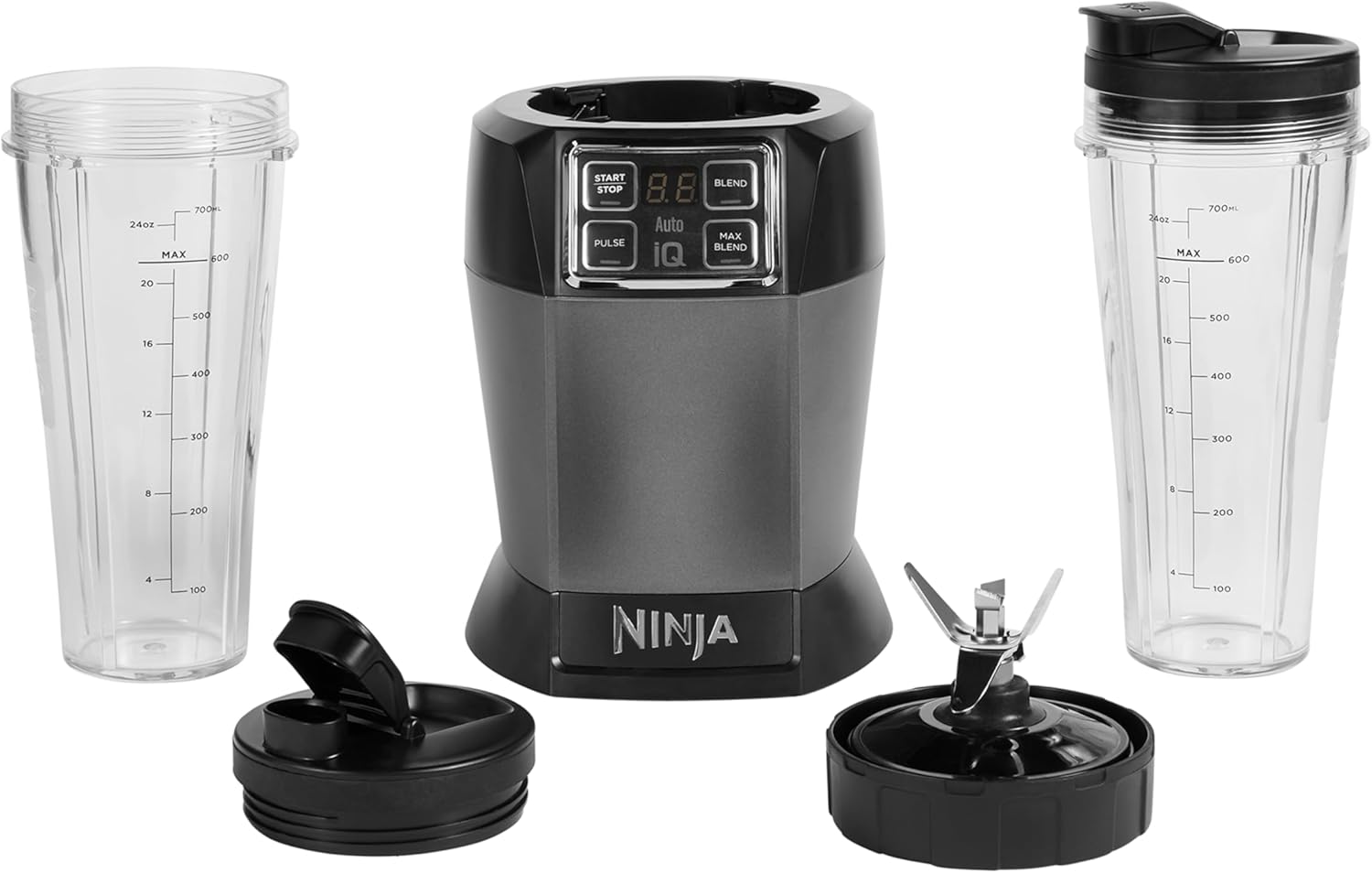 Ninja Mixer mit 2 Programmen: Mixen & Max Mixen, Impulsfunktion, 2x 700ml Becher mit Ausgussdeckel, 1000W, spülmaschinenfest, Mixer Smoothie Maker, Auto-iQ, Schwarz BN495EU