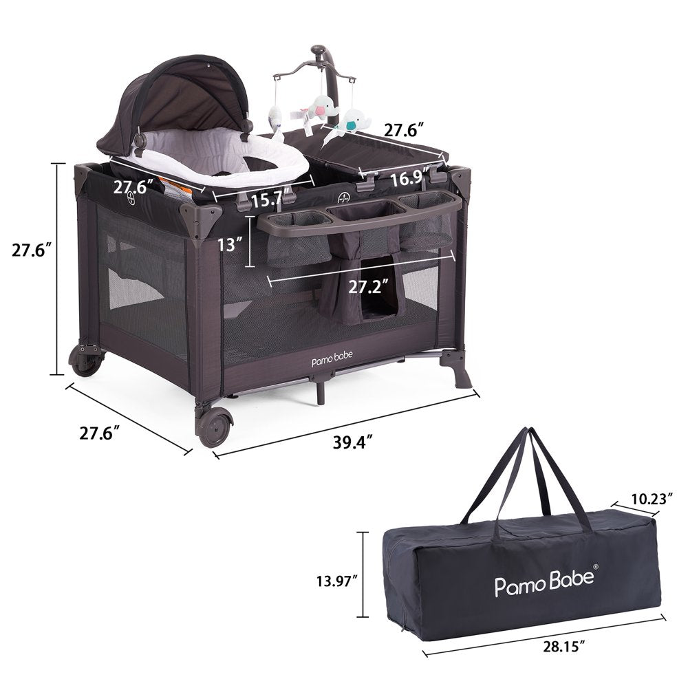 Pamo Babe Unisex Nursery Center Playard with Bassinet & Changing Table