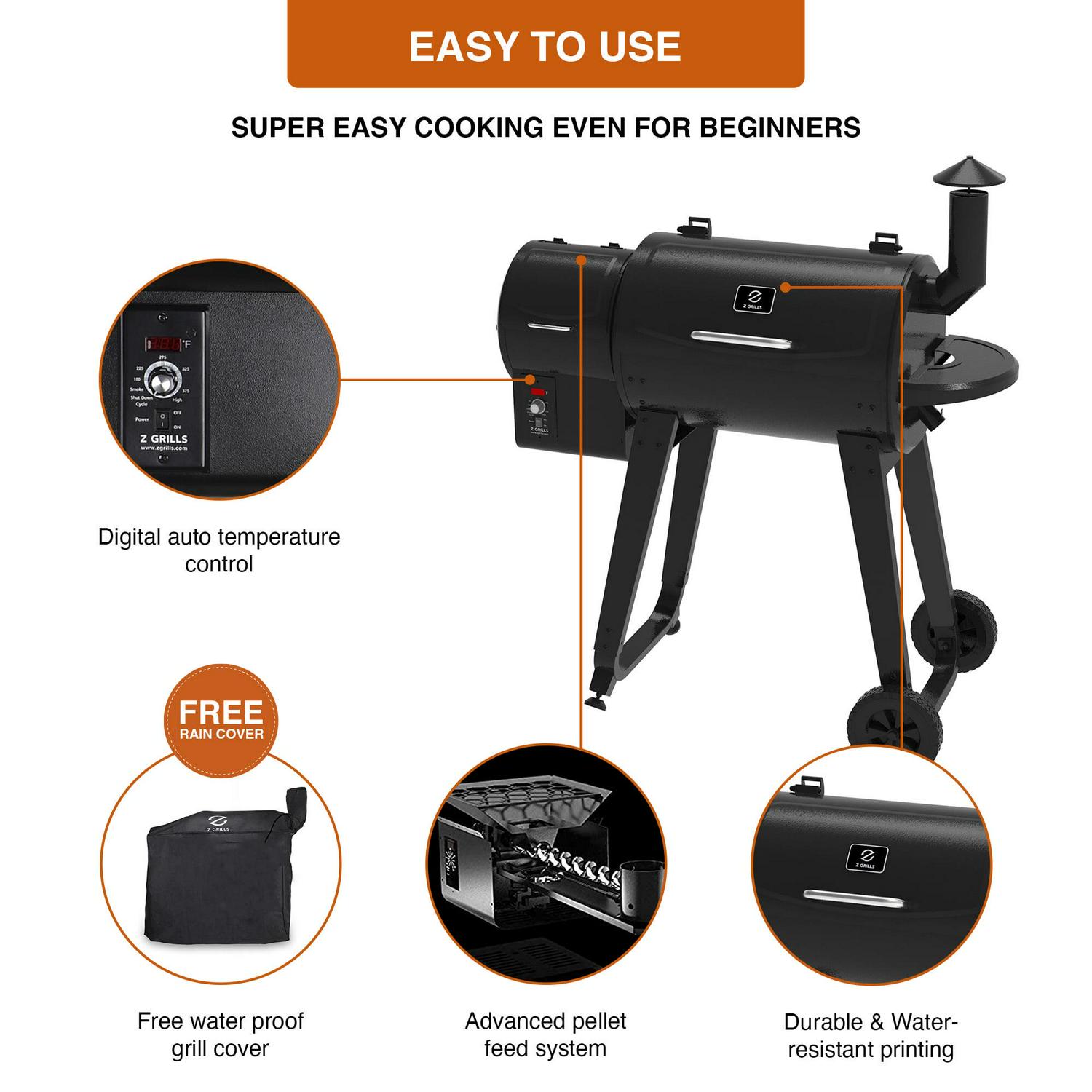 ZPG-450A3 Wood Pellet Grill & Smoker, 8-in-1 BBQ, Black, 2022 Model, Digital Control, 459 sq. in. Cooking Area