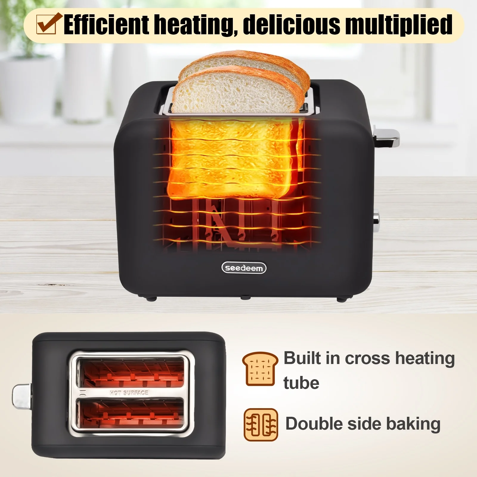 SEEDEEM Toaster 2 Slice, Stainless Steel Toaster with LCD Display