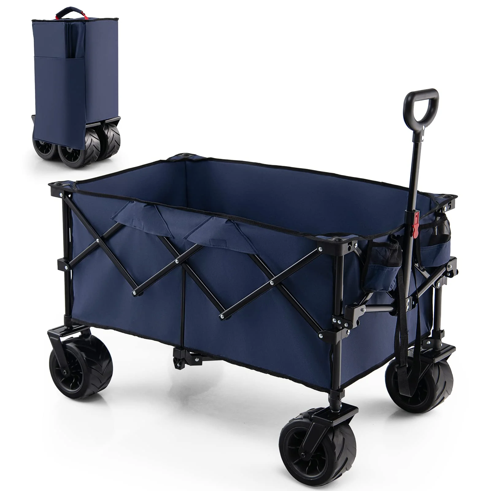 Collapsible Wagon Cart, Foldable Heavy Duty Utility Wagon with Adjustable Handle